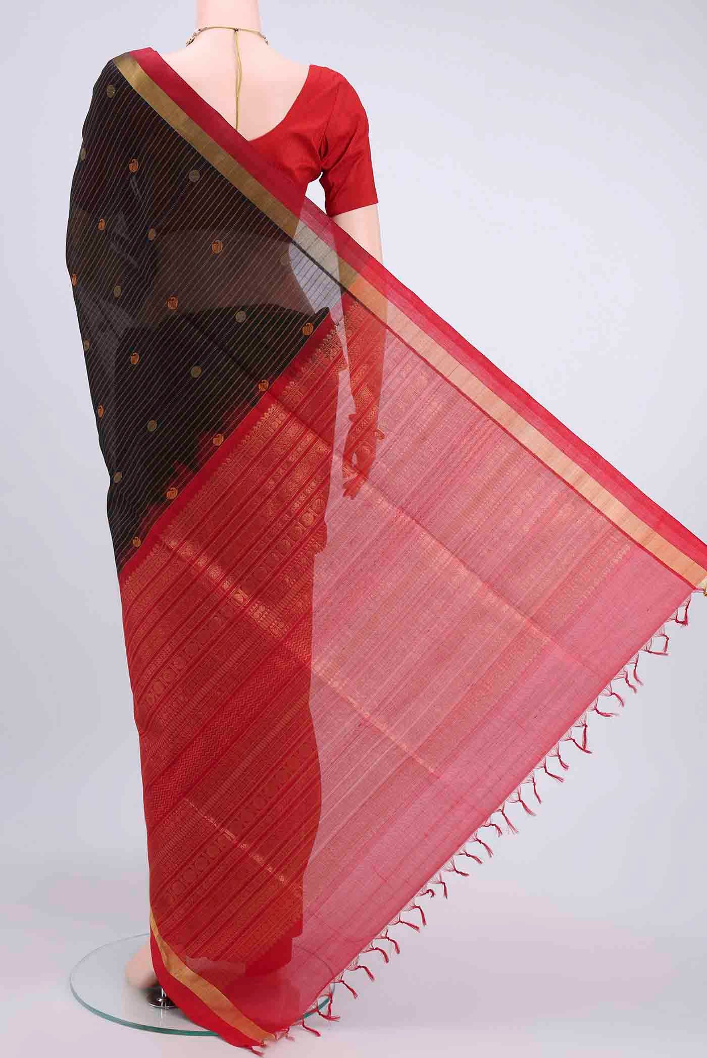 Black Coimbatore Silk Cotton Saree - Image 3
