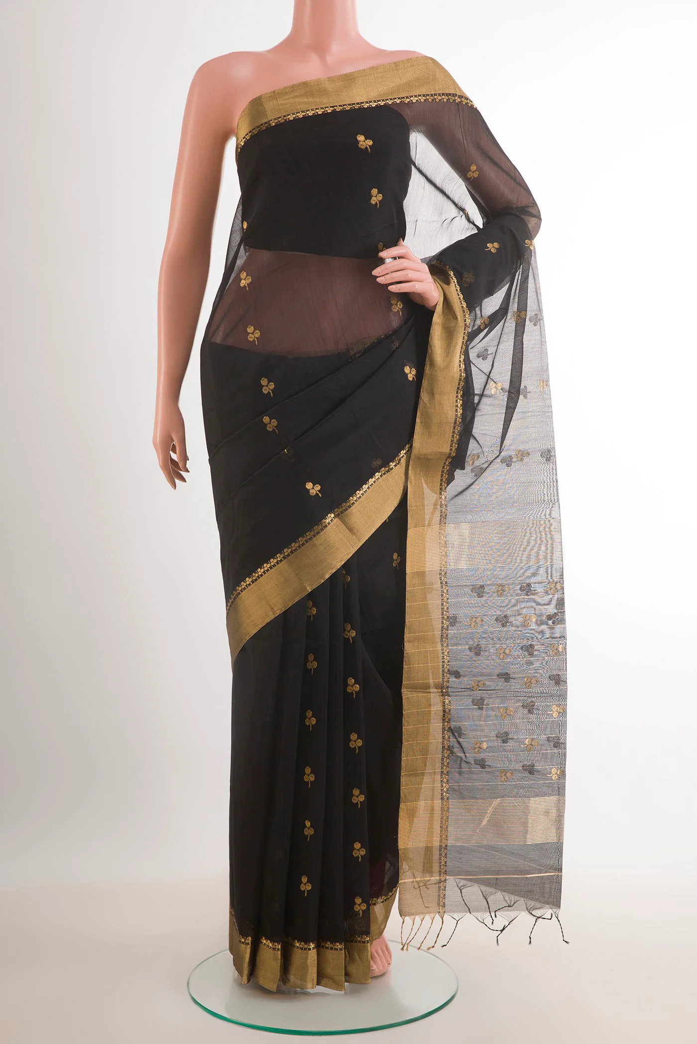 Black Maheshwari Silk Cotton Saree