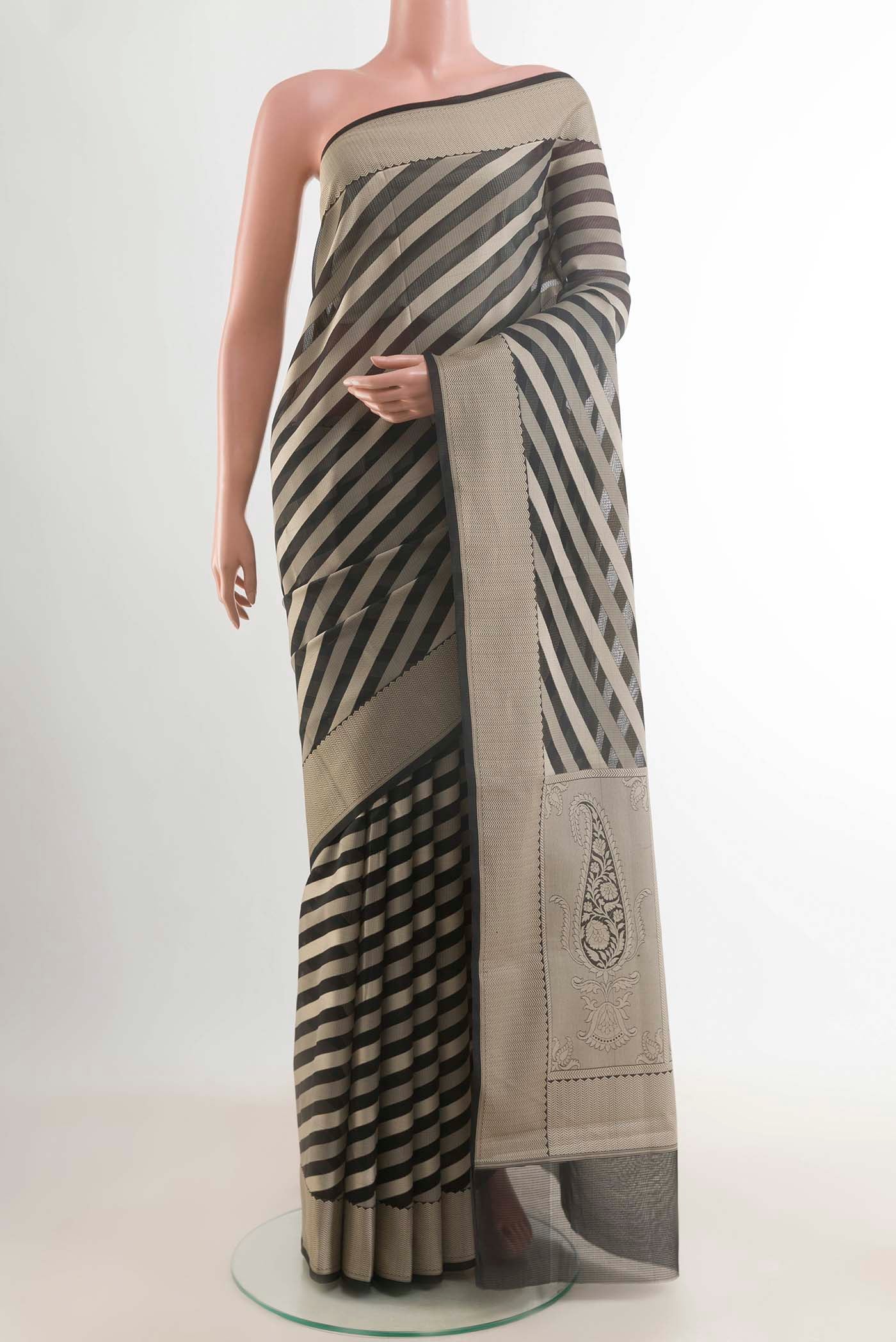 Black Blended Kota Cotton Saree