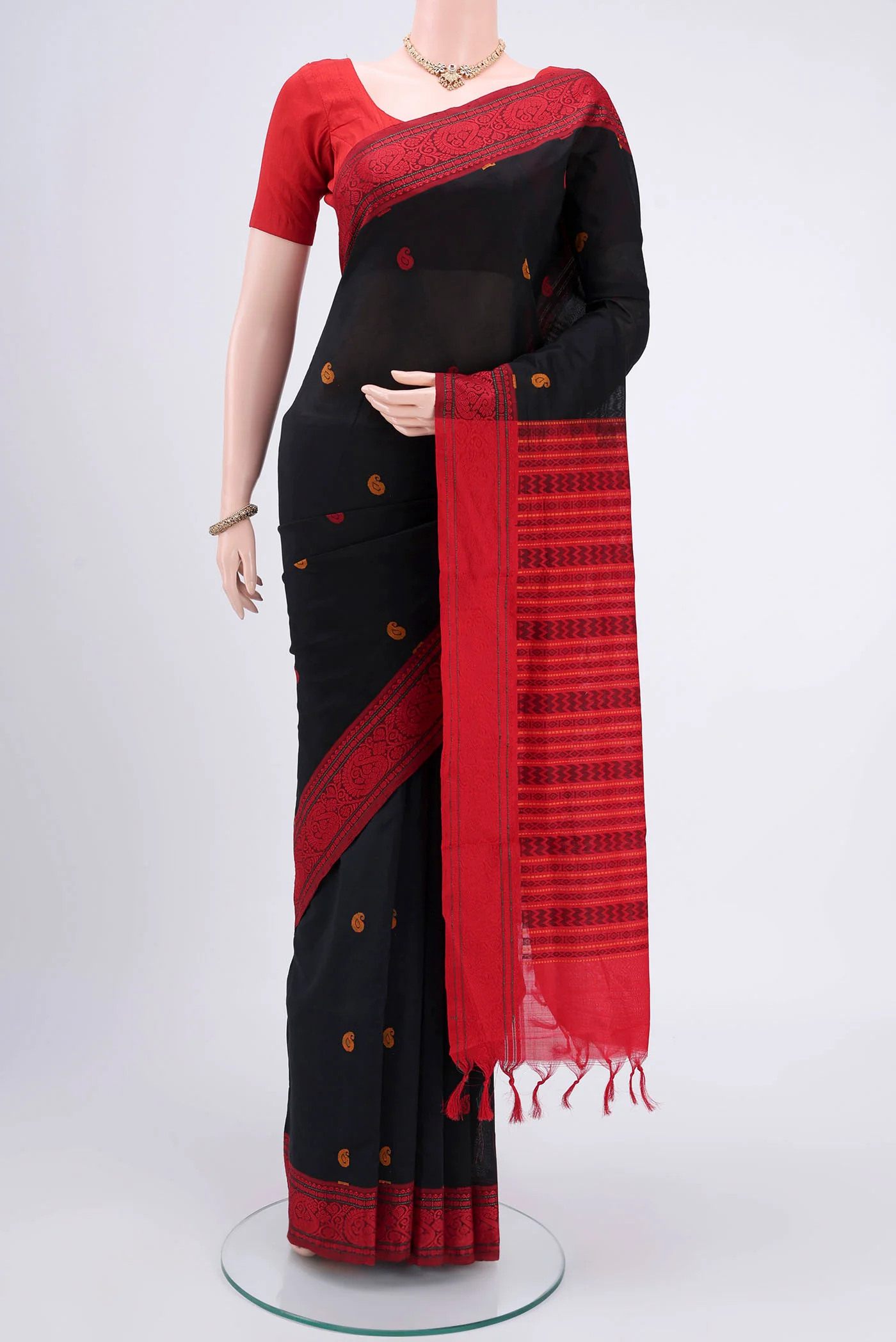 Black Blended Poly Cotton Saree