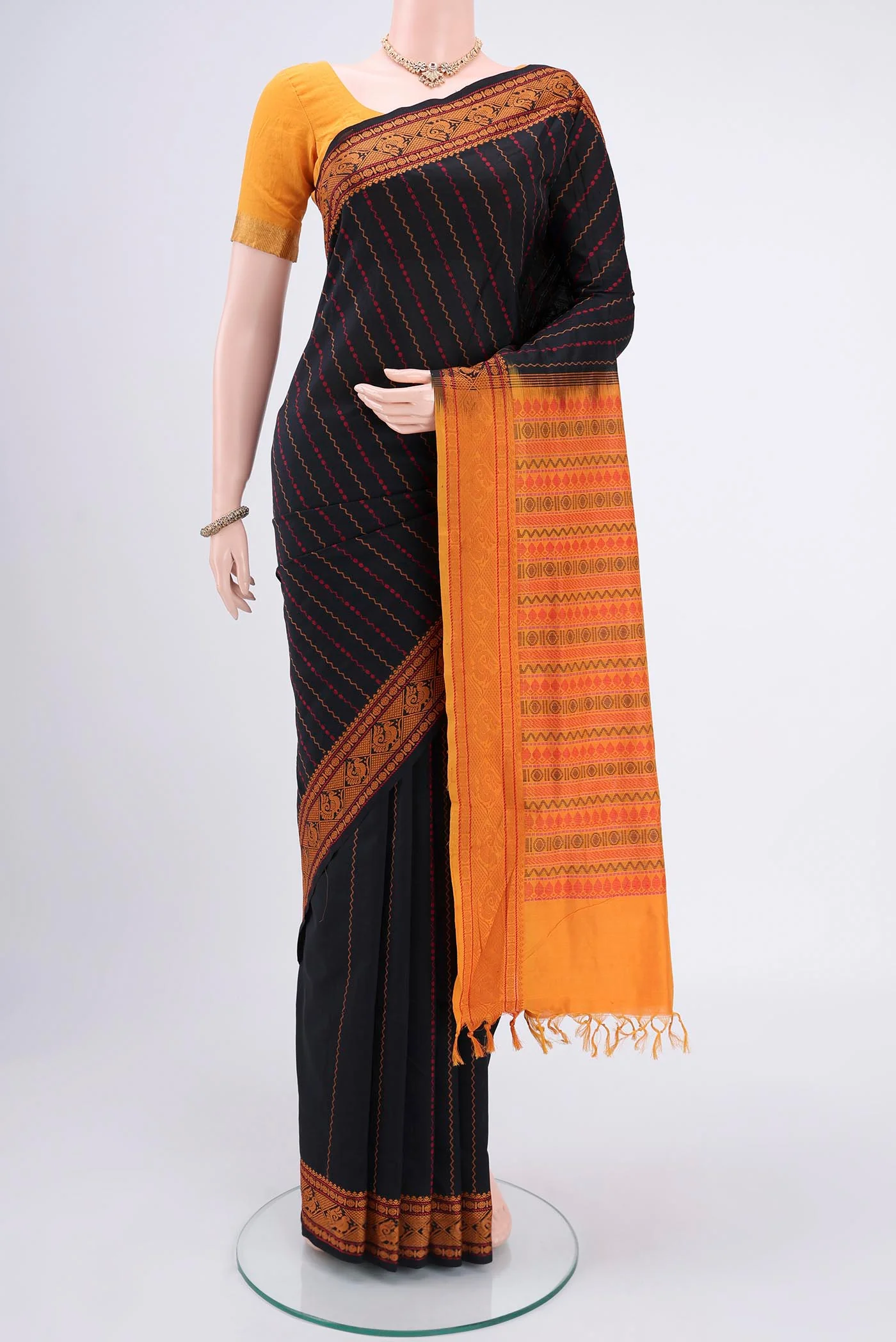 Black Blended Poly Cotton Saree