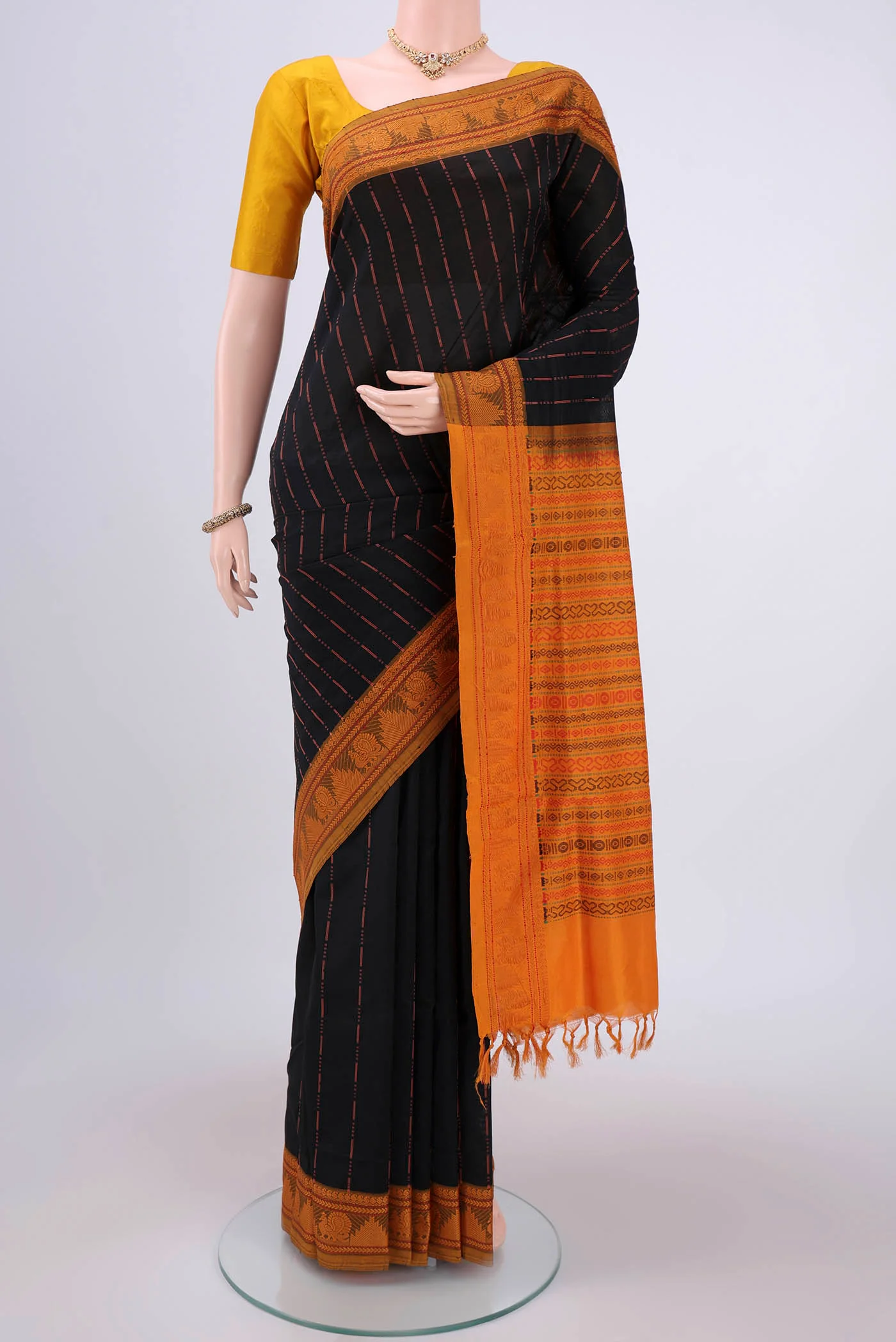 Black Blended Poly Cotton Saree