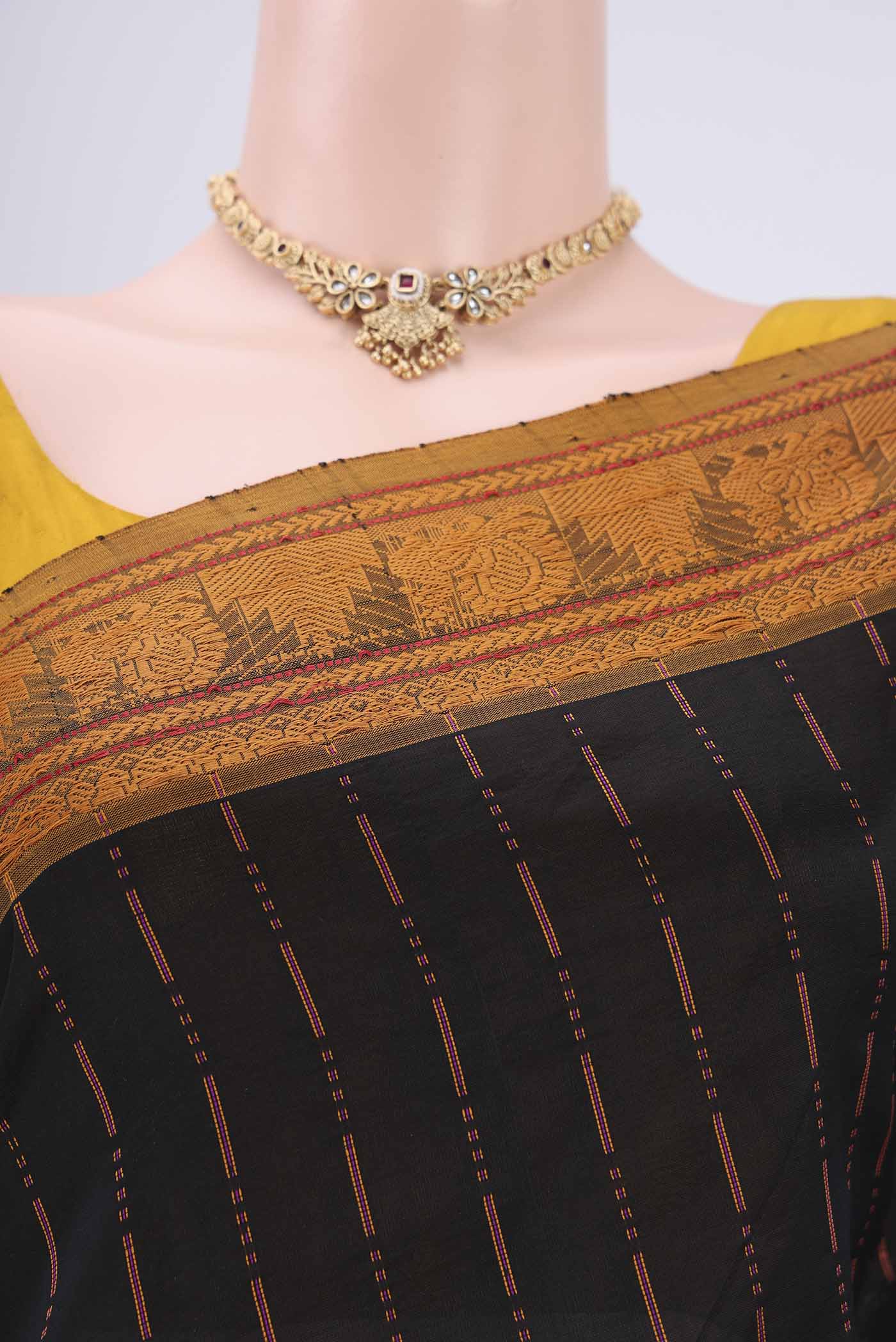 Black Blended Poly Cotton Saree - Image 2