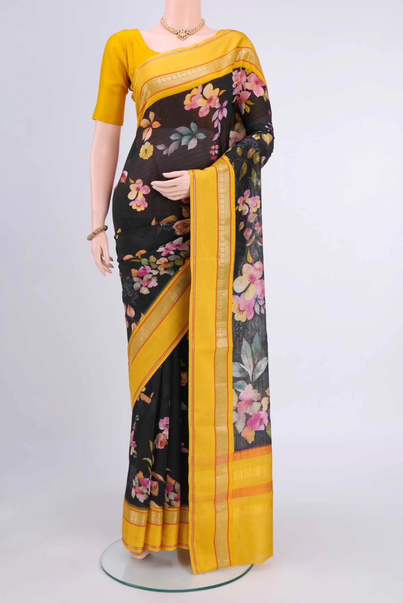 Black Chanderi Silk Cotton Saree