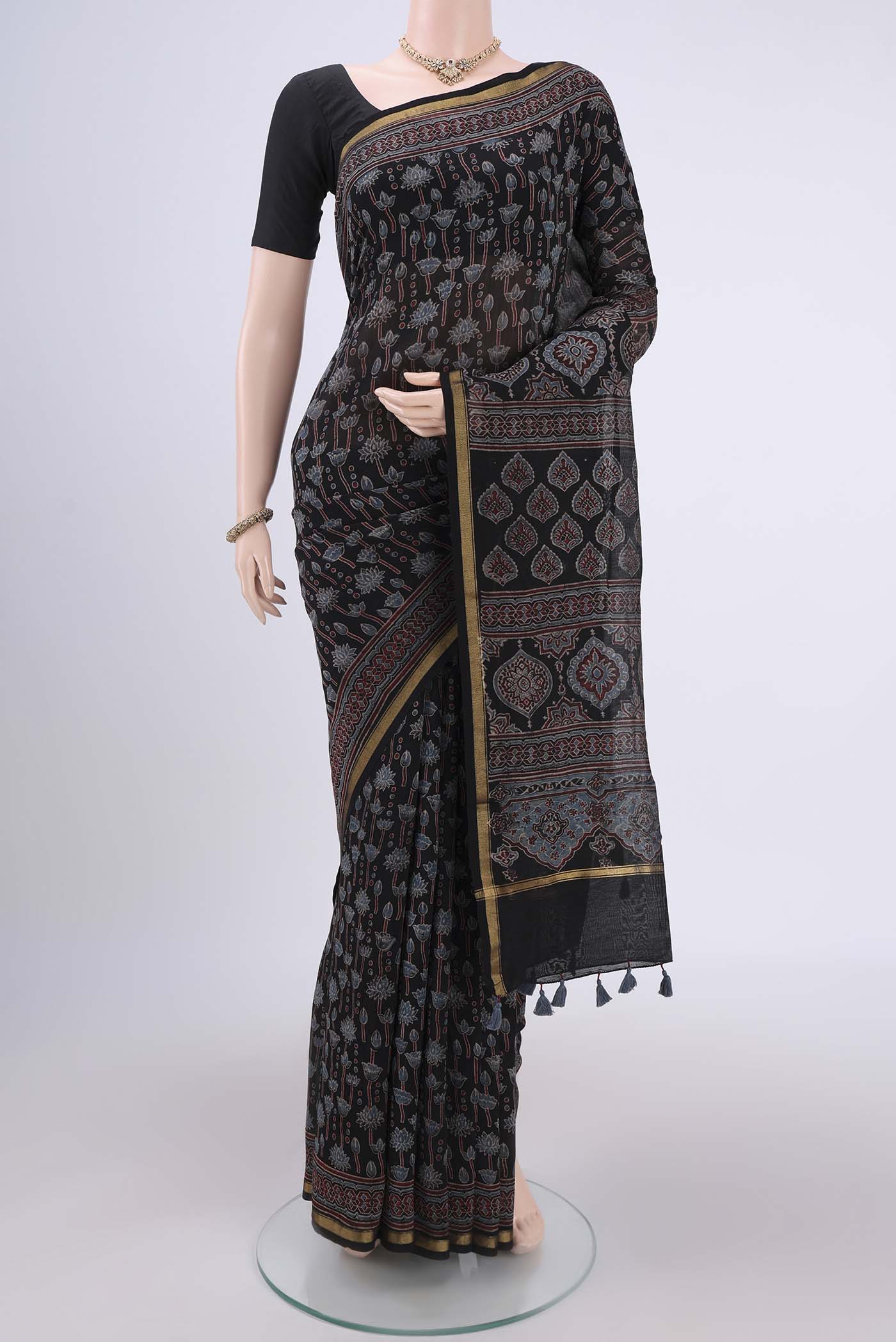 Black Chanderi Silk Cotton Saree