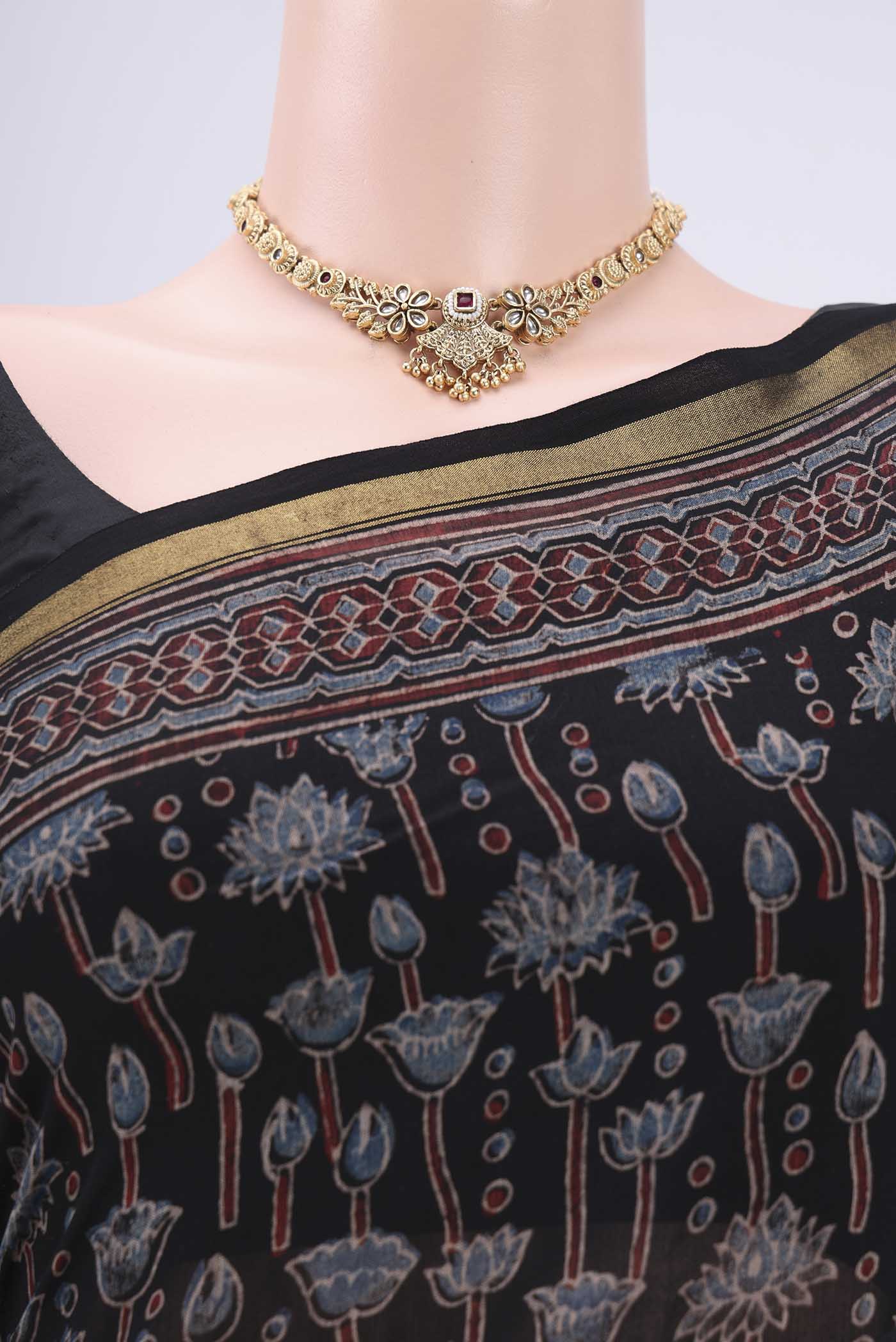 Black Chanderi Silk Cotton Saree - Image 2