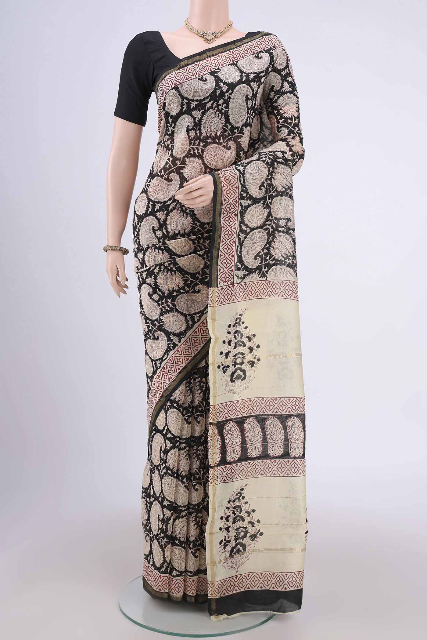 Black Chanderi Silk Cotton Saree