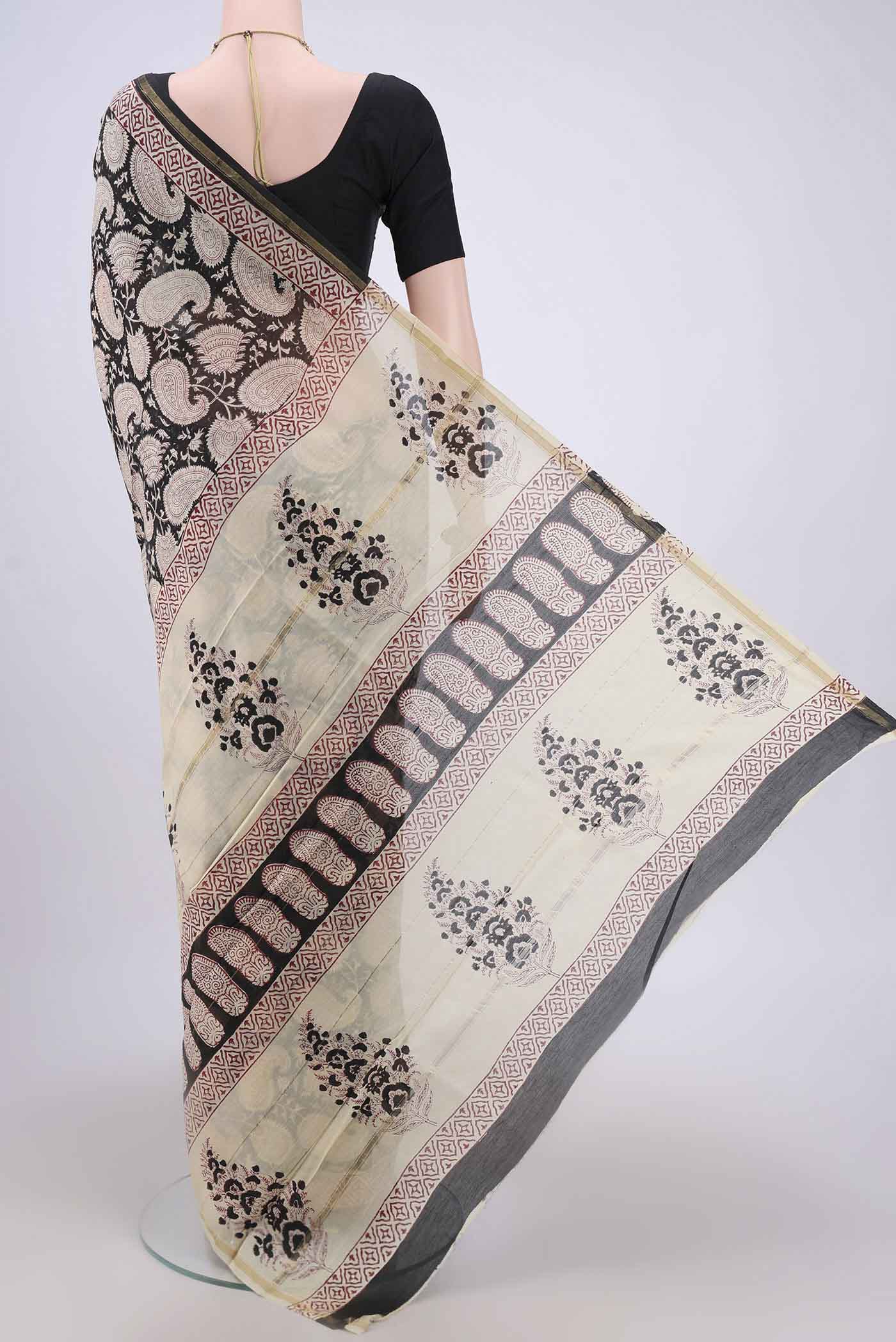 Black Chanderi Silk Cotton Saree - Image 3