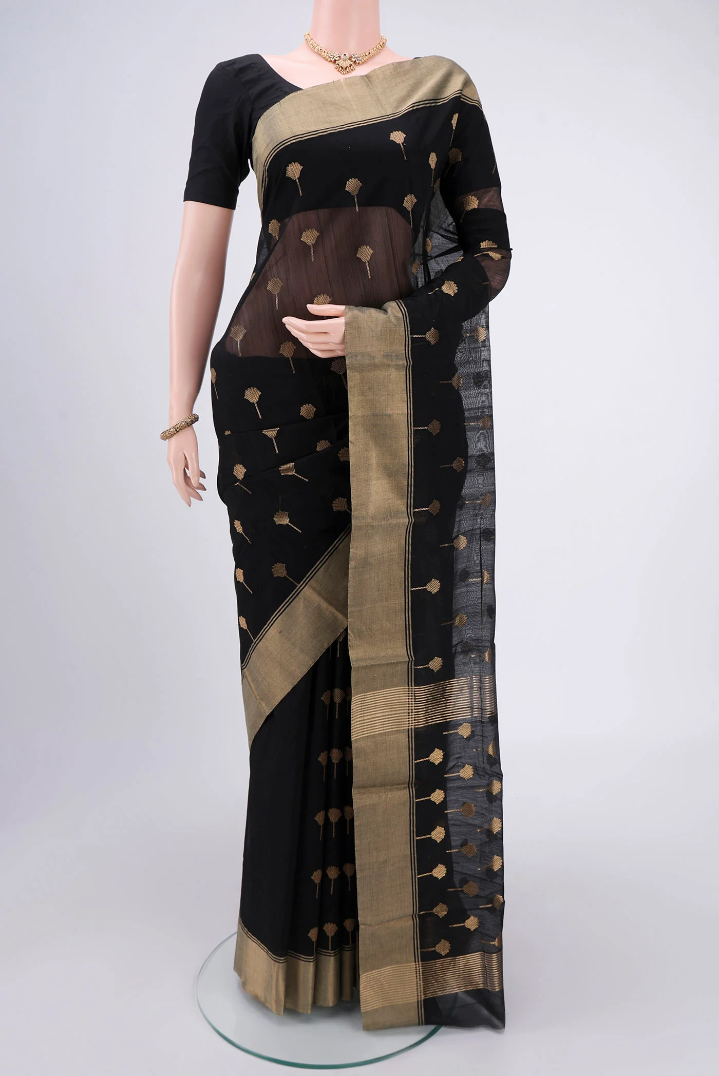Black Chanderi Silk Cotton Saree