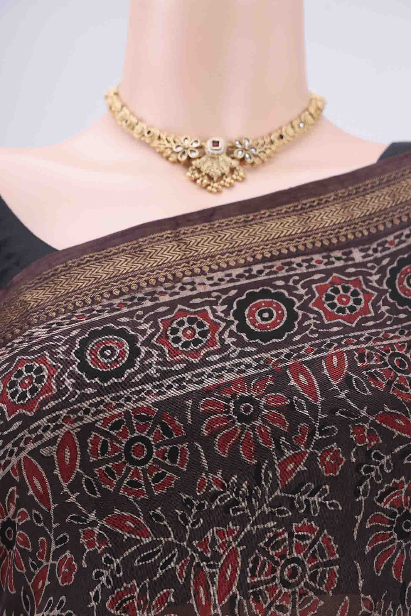 Coffee Brown Chanderi Silk Cotton Saree - Image 2