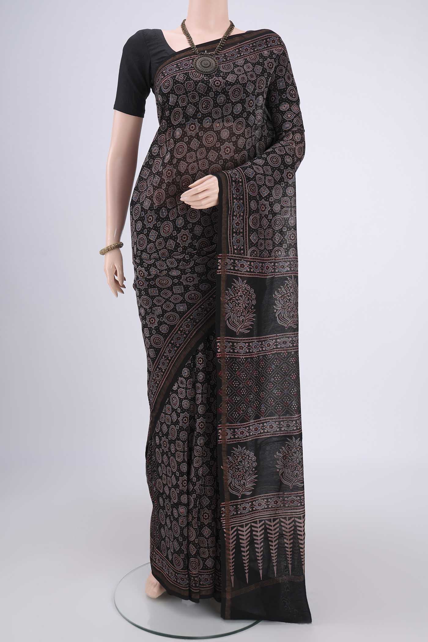 Black Chanderi Silk Cotton Saree