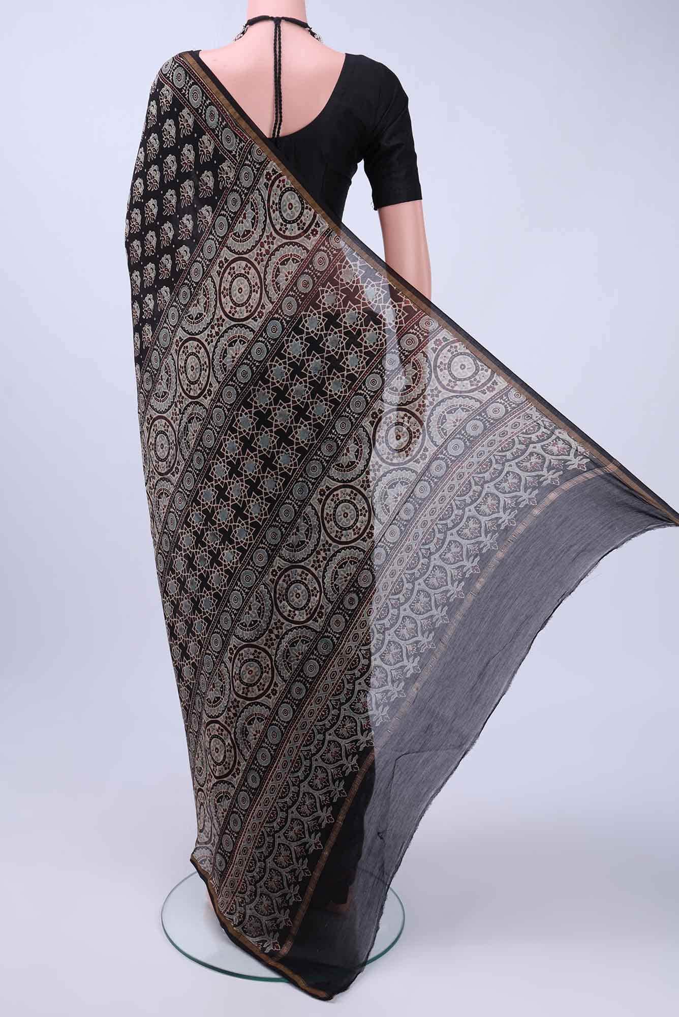 Black Chanderi Silk Cotton Saree - Image 2