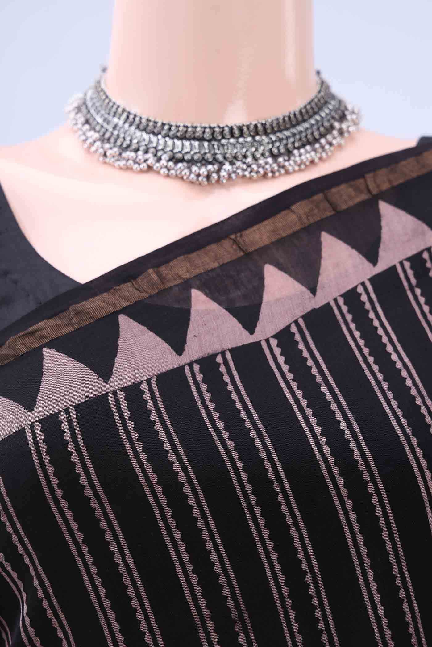 Black Chanderi Silk Cotton Saree - Image 3