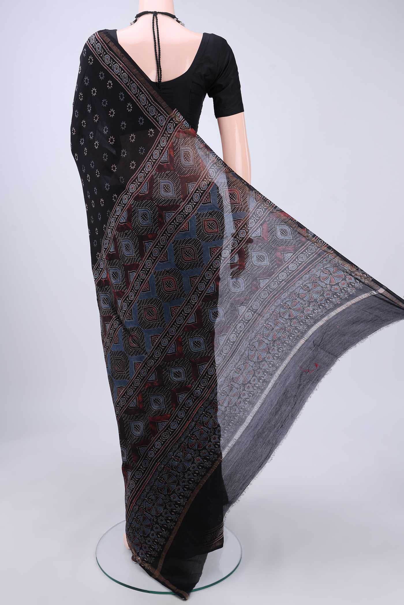 Black Chanderi Silk Cotton Saree - Image 2