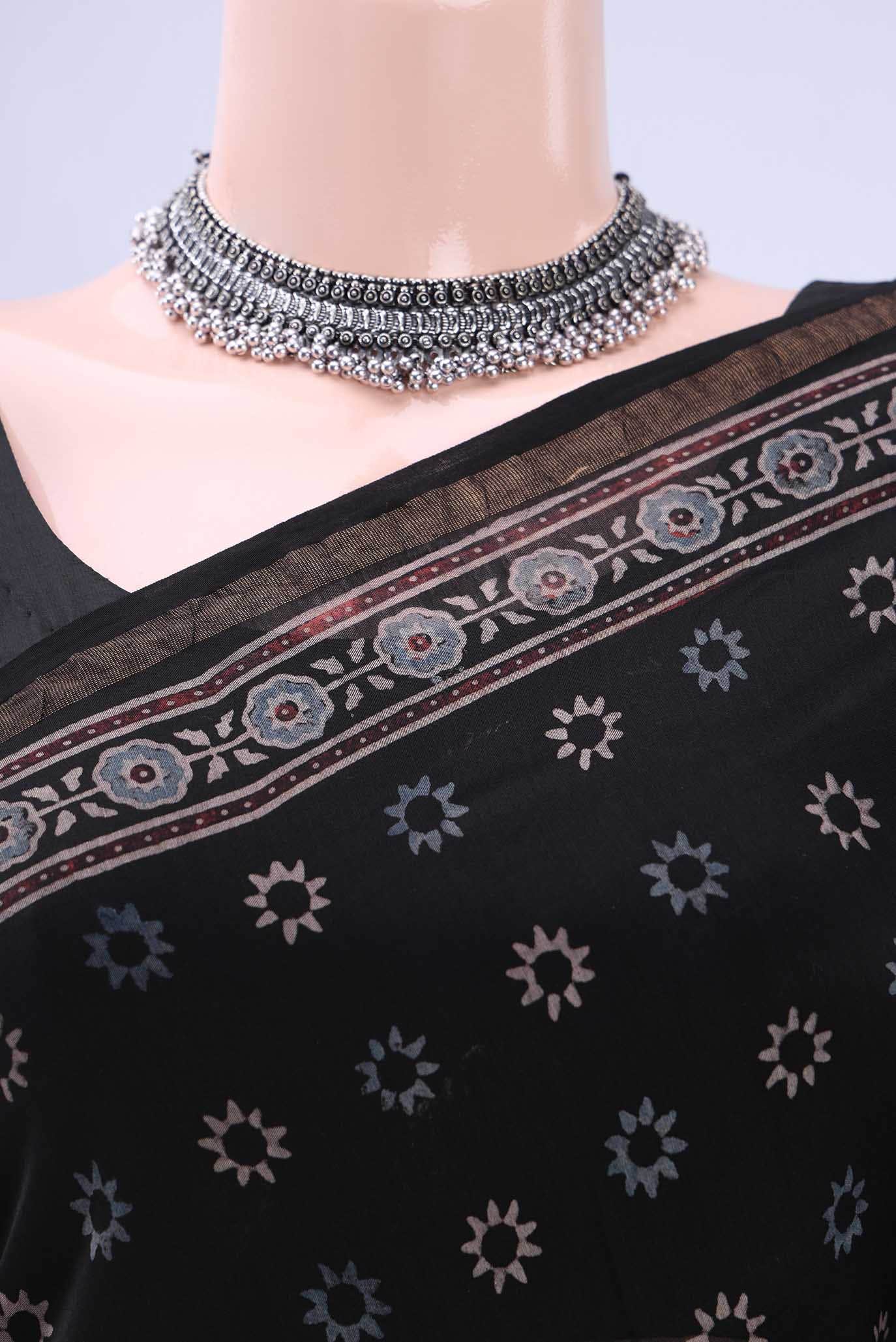 Black Chanderi Silk Cotton Saree - Image 3
