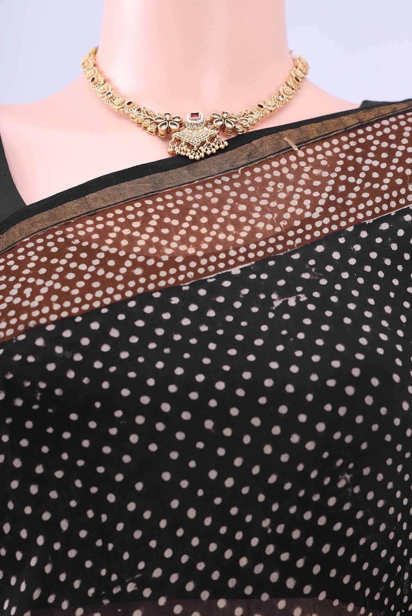 Black Chanderi Silk Cotton Saree - Image 3