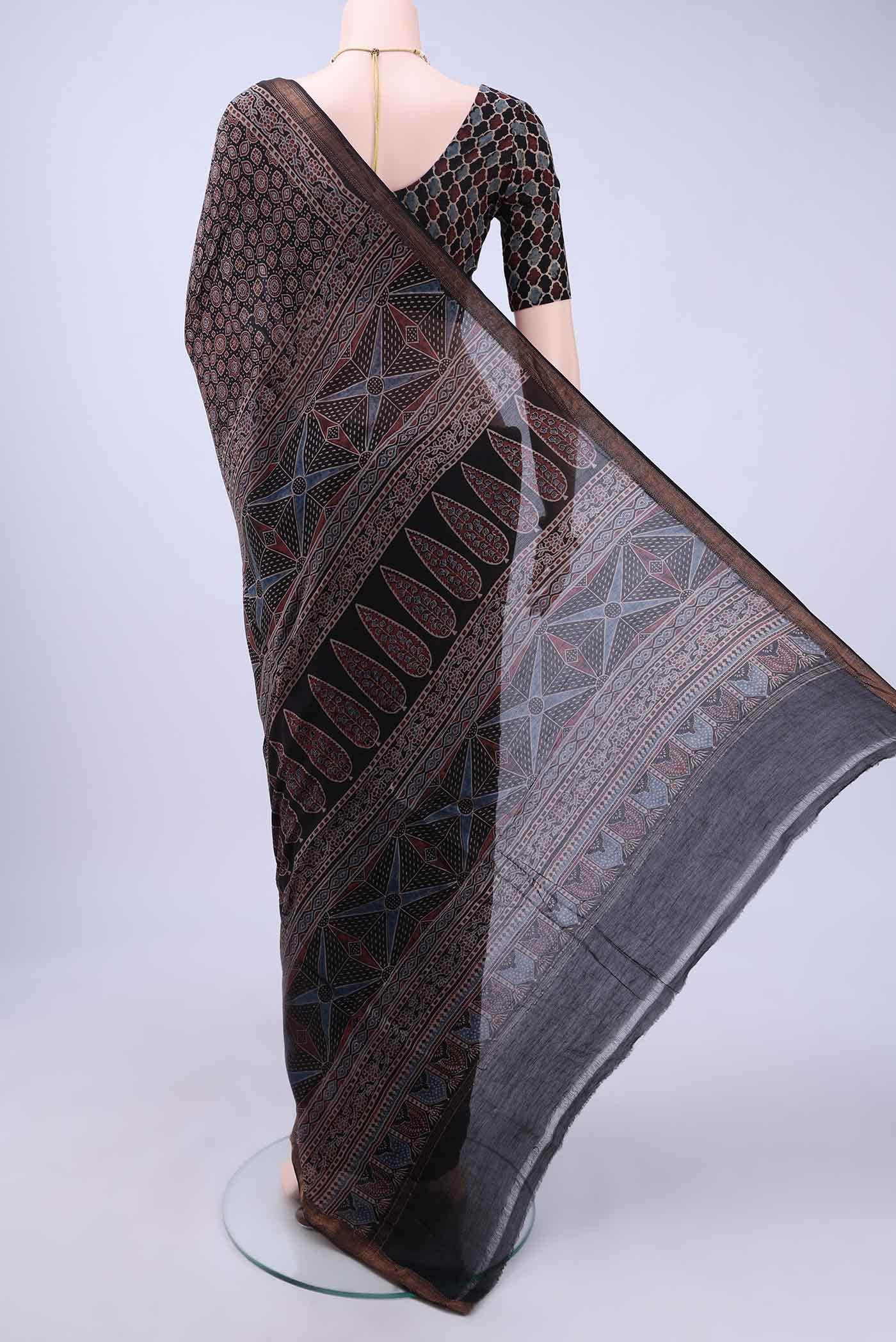 Black Chanderi Silk Cotton Saree - Image 2