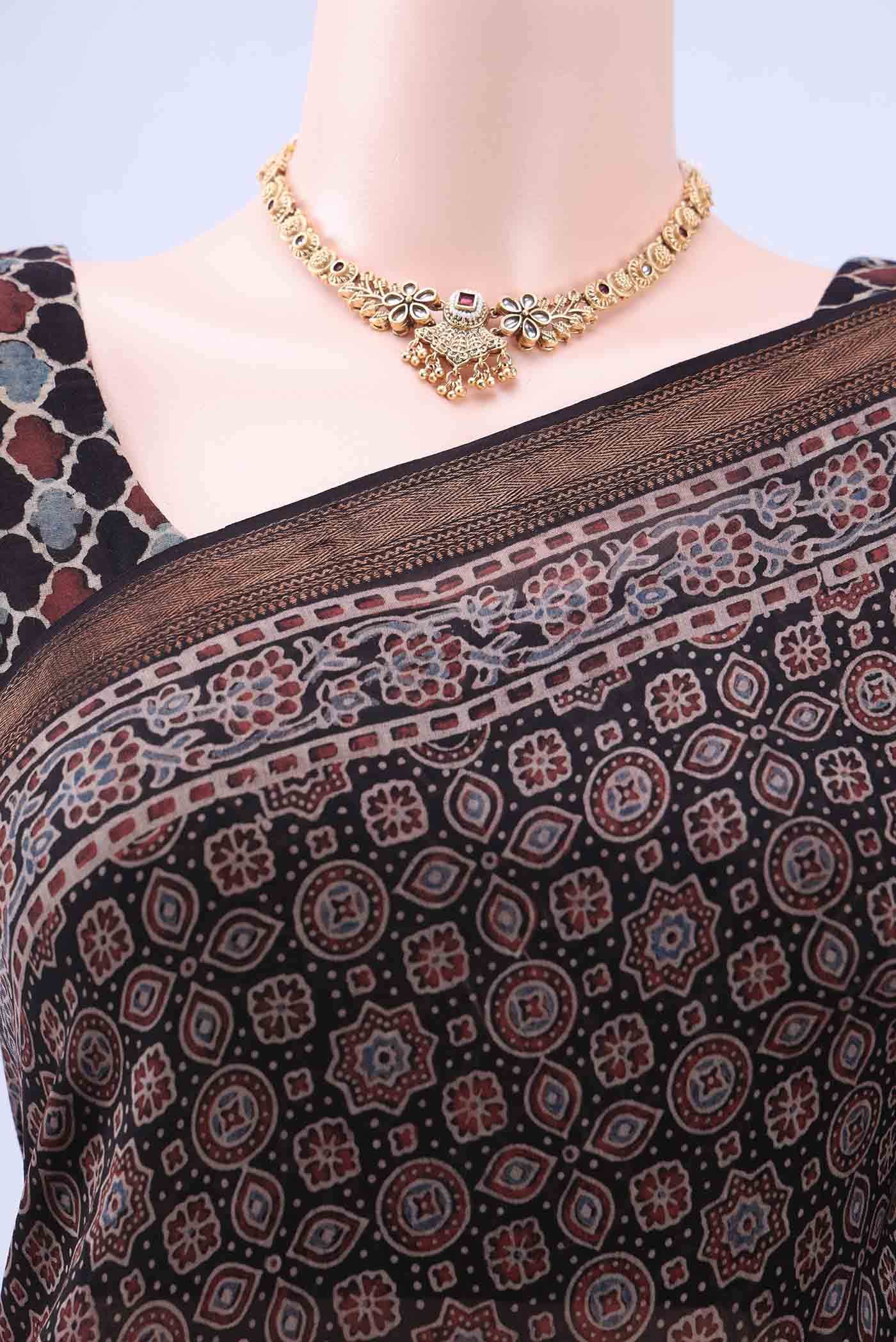 Black Chanderi Silk Cotton Saree - Image 3
