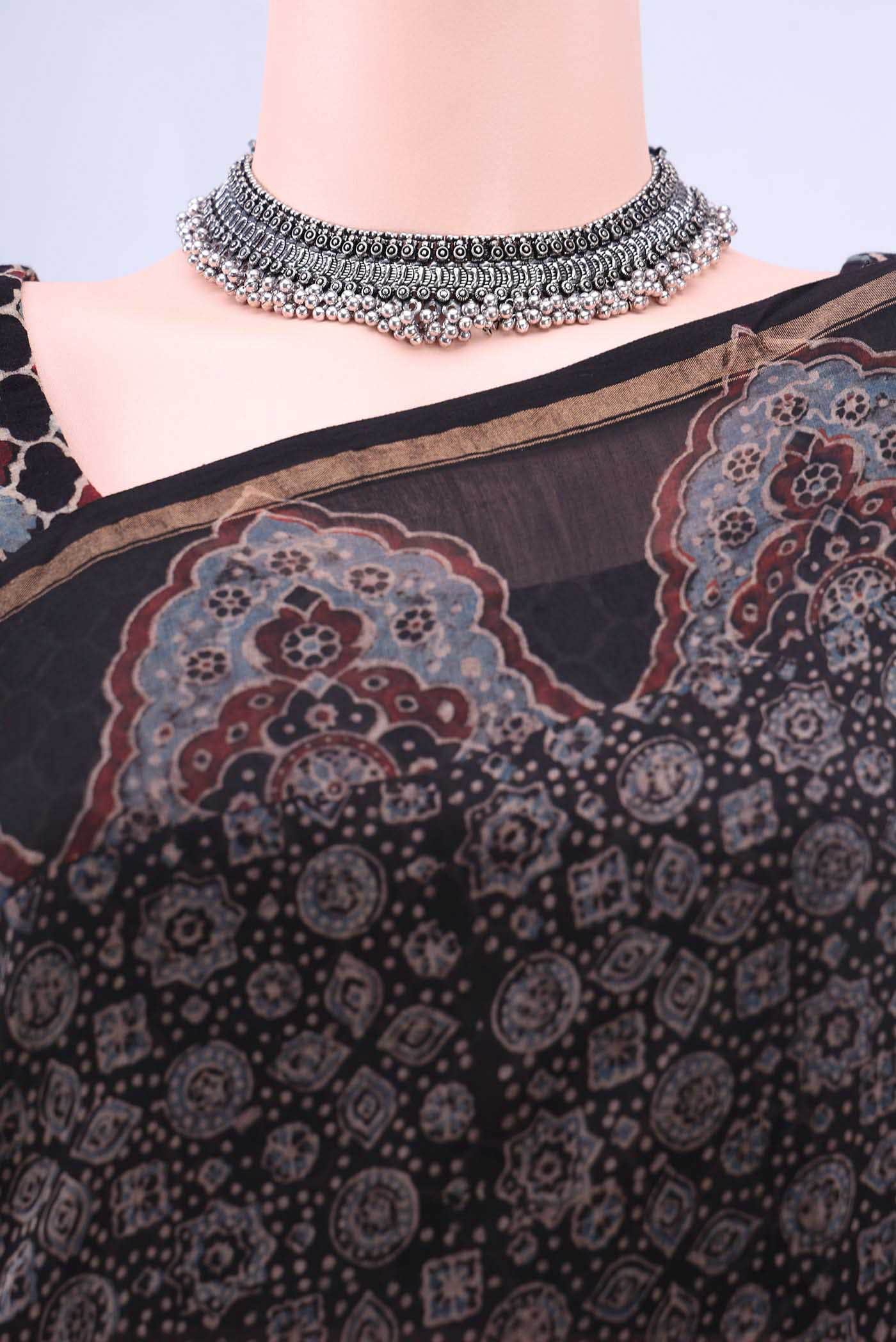 Black Chanderi Silk Cotton Saree - Image 3
