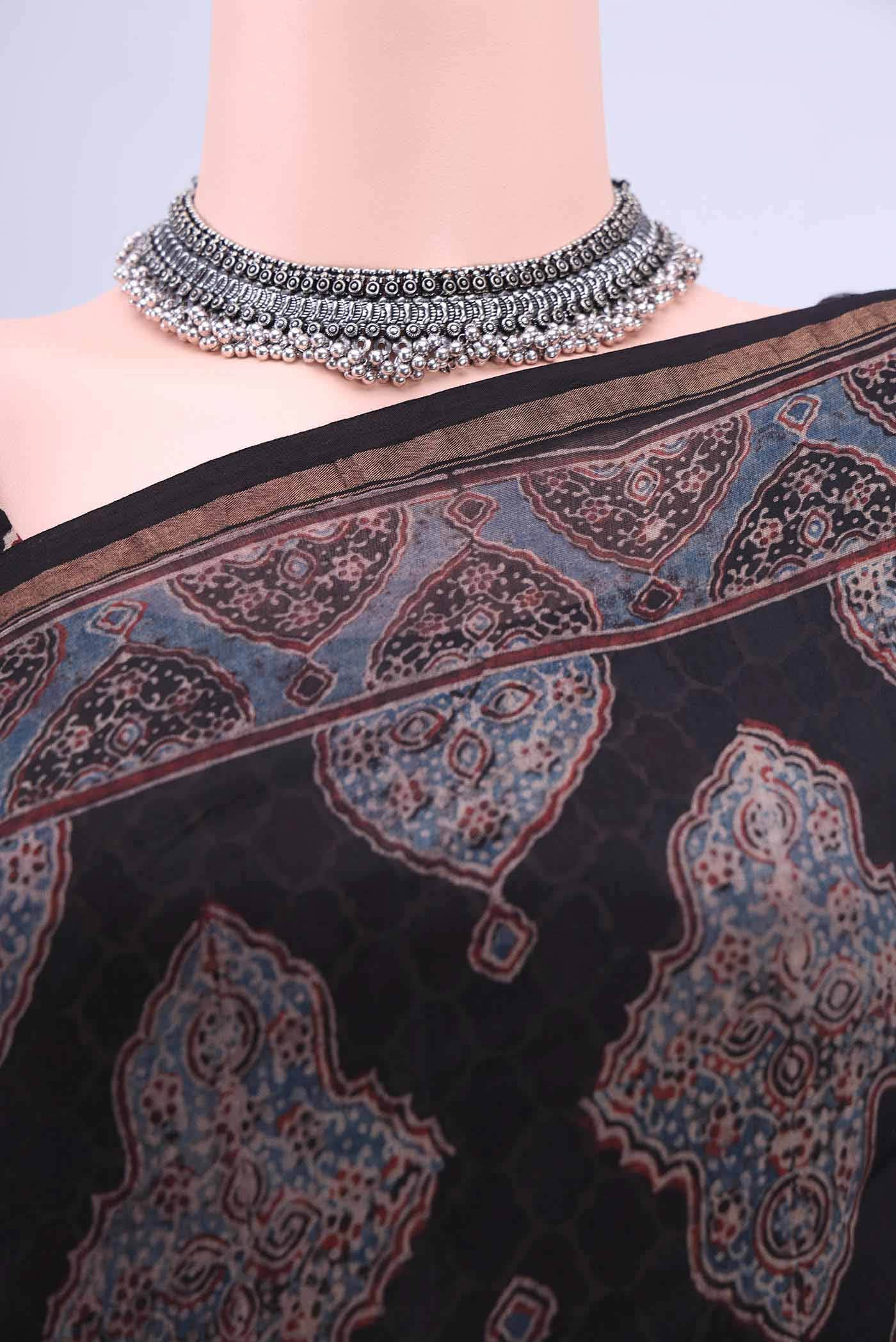 Black Chanderi Silk Cotton Saree - Image 3
