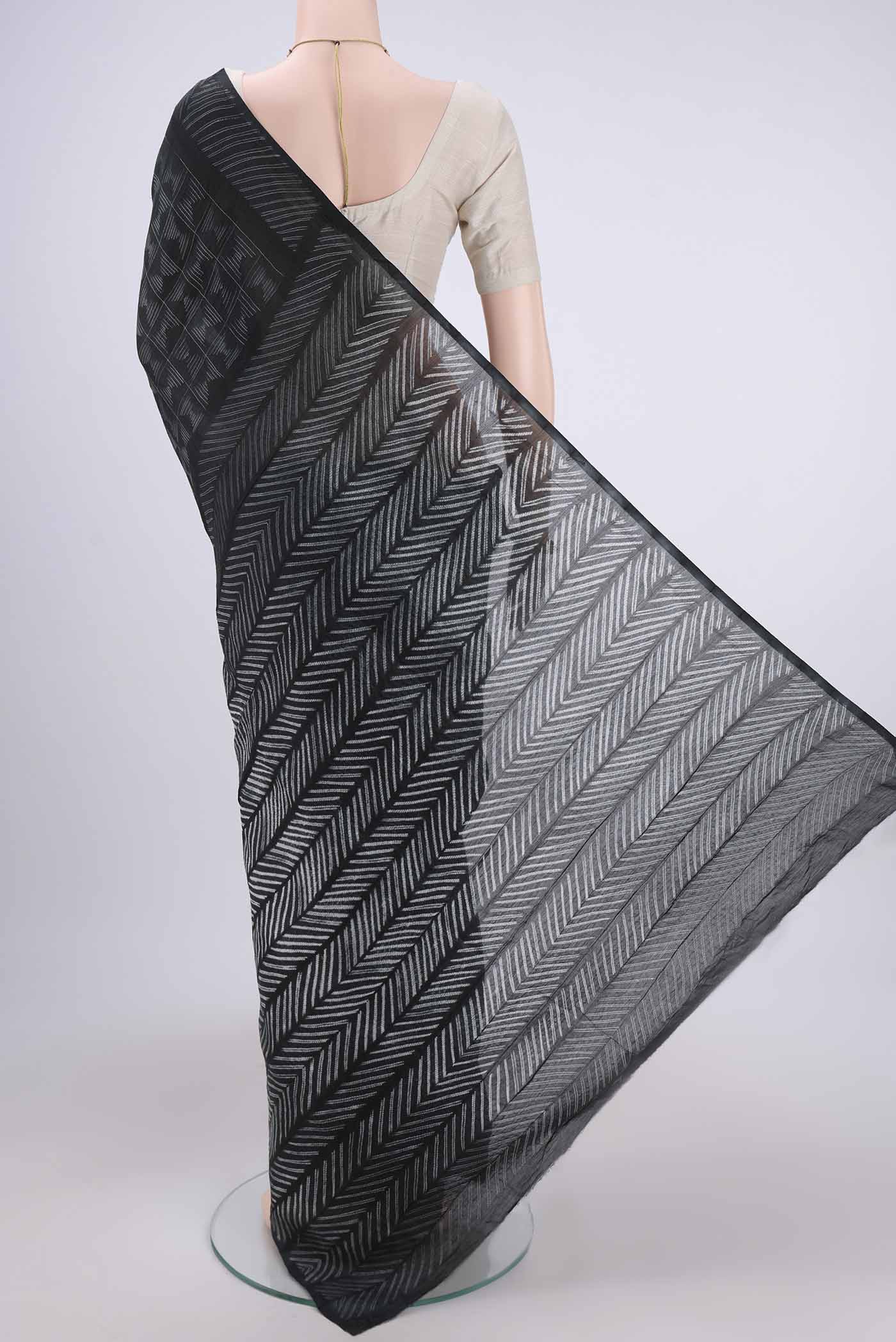 Black Chanderi Silk Cotton Saree - Image 3