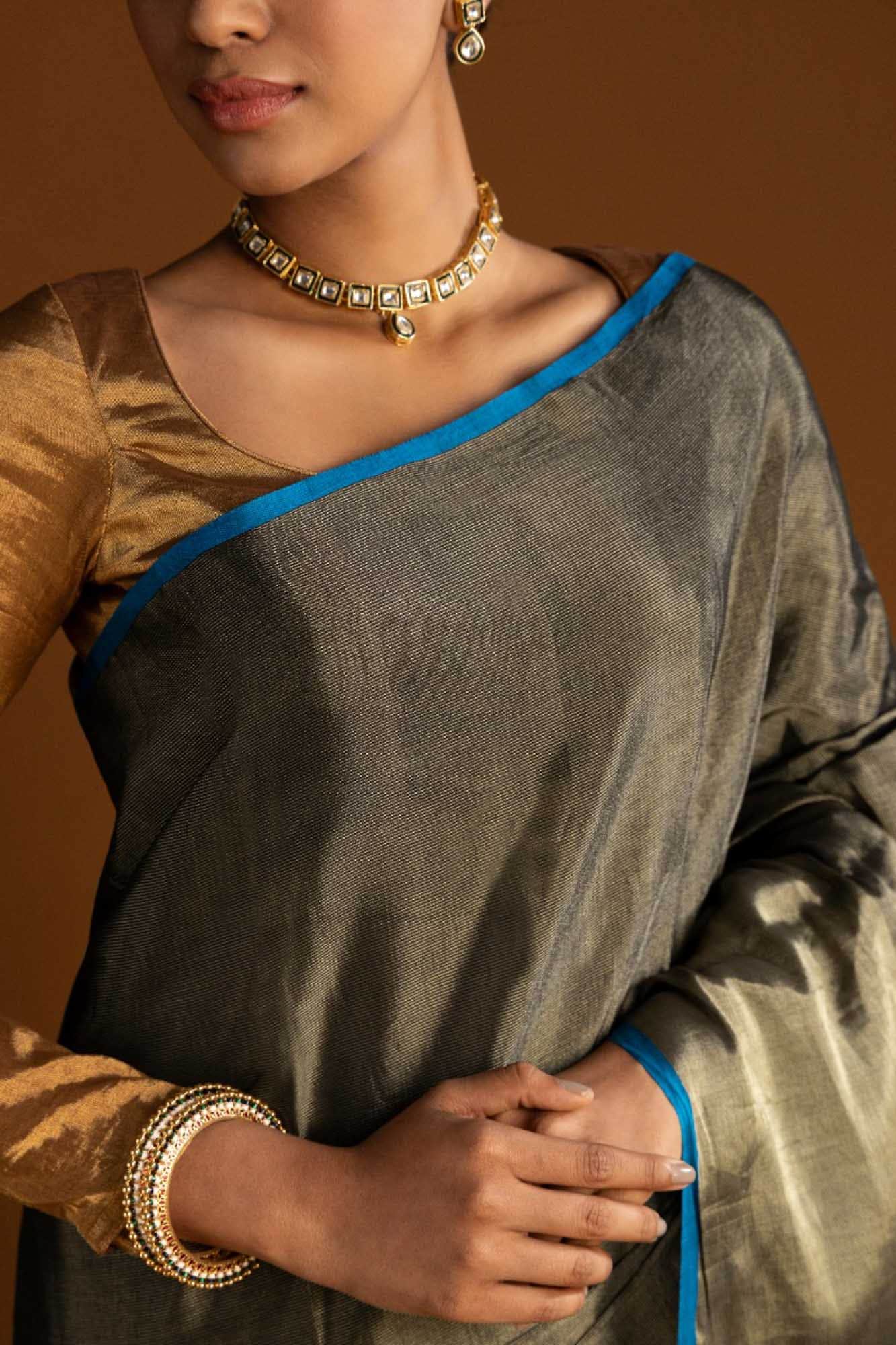 Black Chanderi Tissue Silk Cotton Saree - Image 3