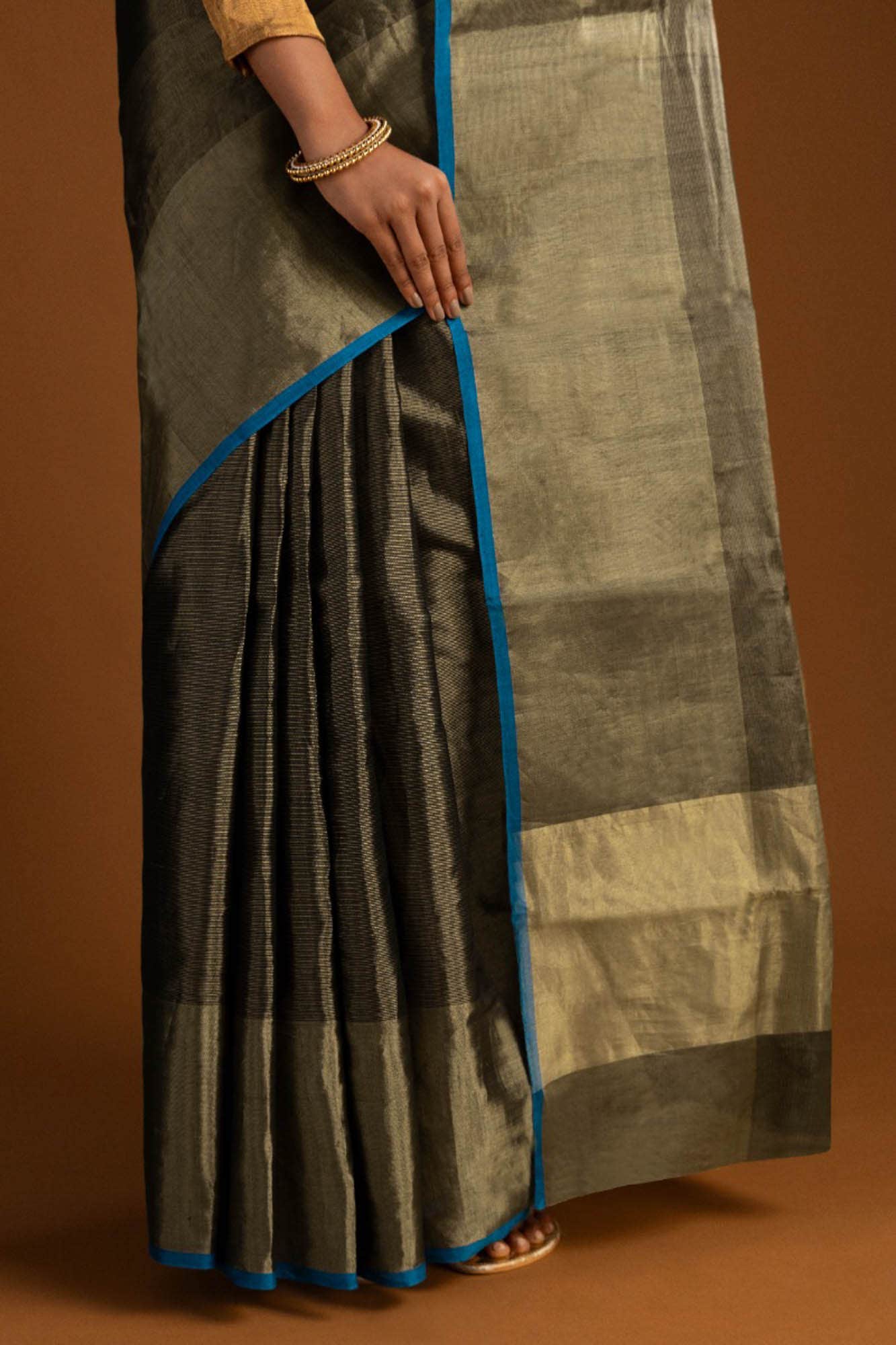 Black Chanderi Tissue Silk Cotton Saree - Image 4