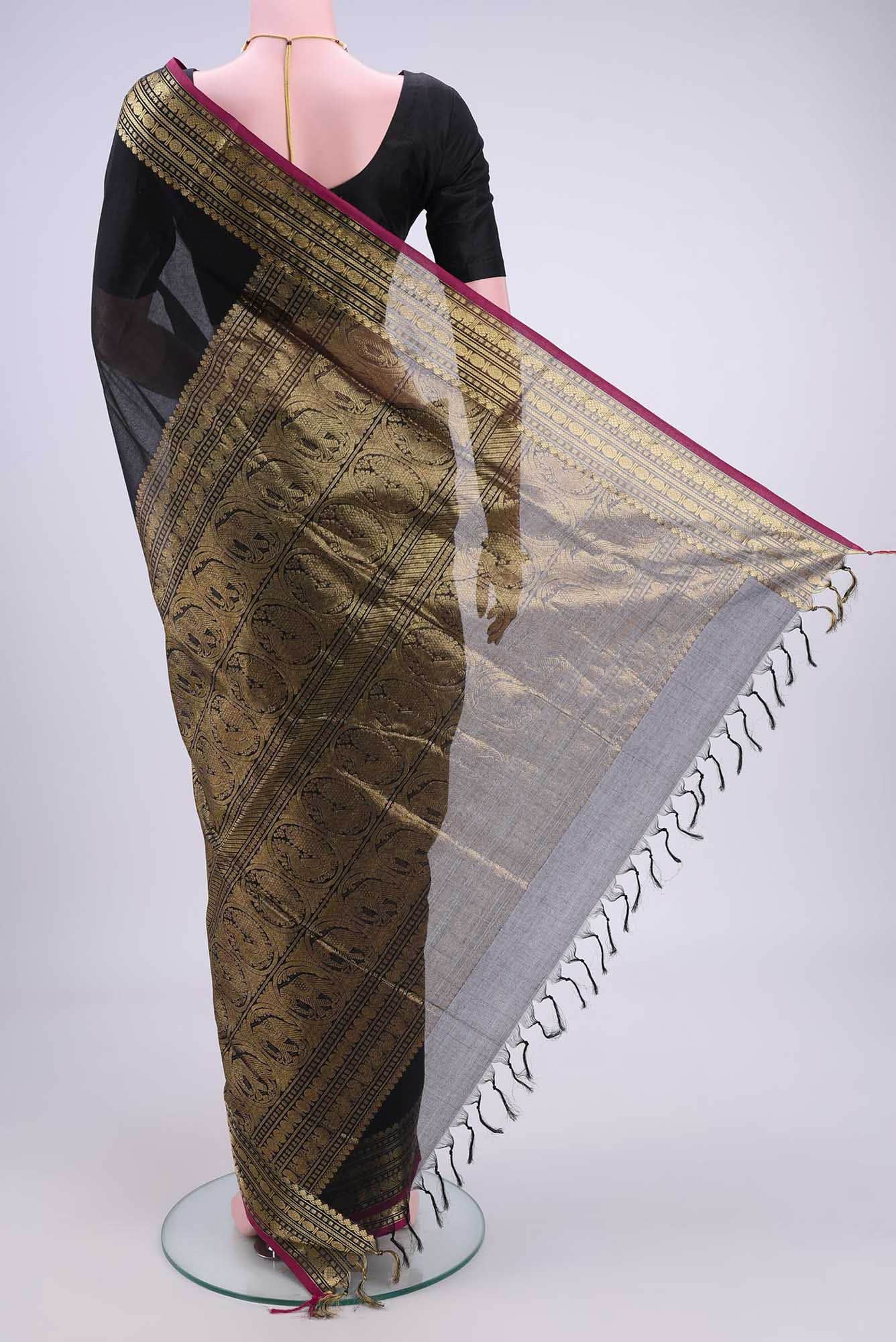 Black Coimbatore Cotton Saree - Image 3