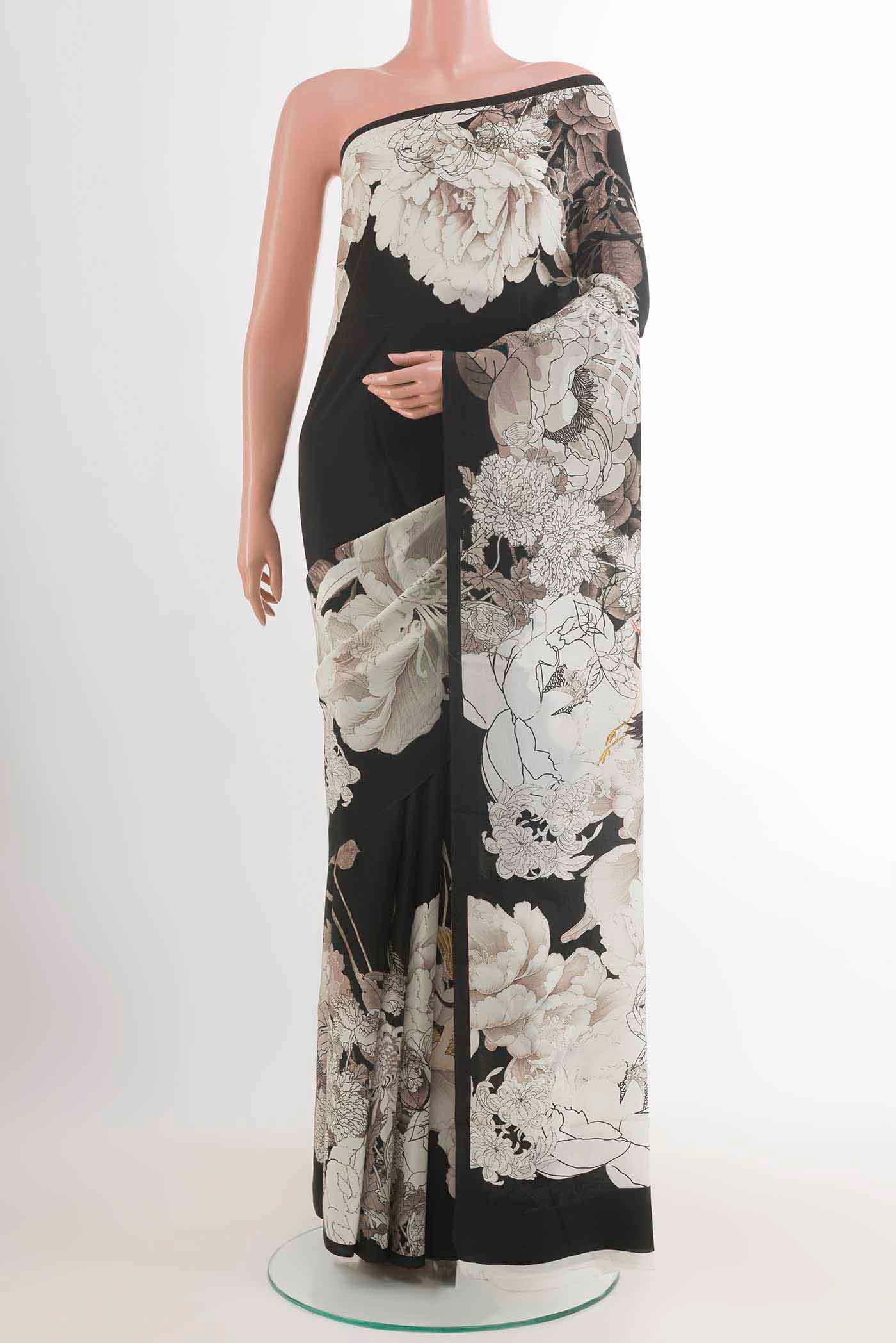 Black Mysore Crepe Saree