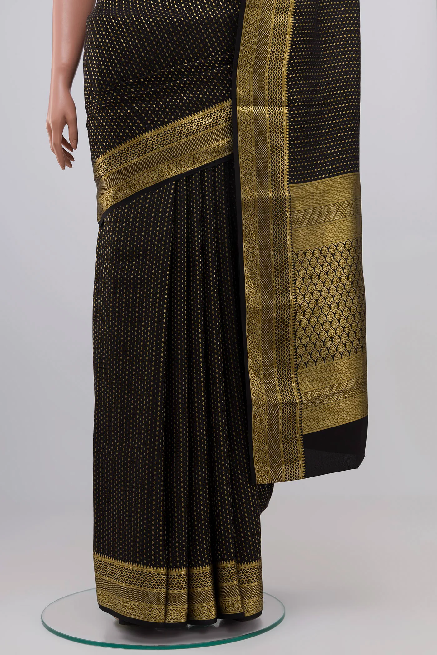 Black Mysore Crepe Saree - Image 3