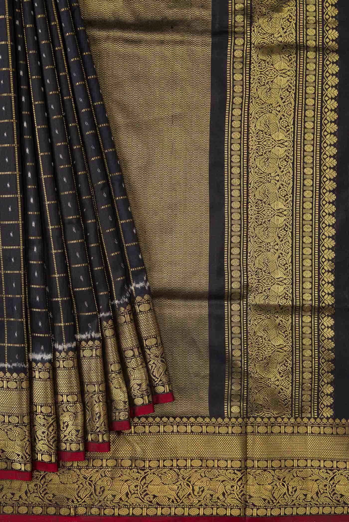 Black Double Ikat Saree - Image 2