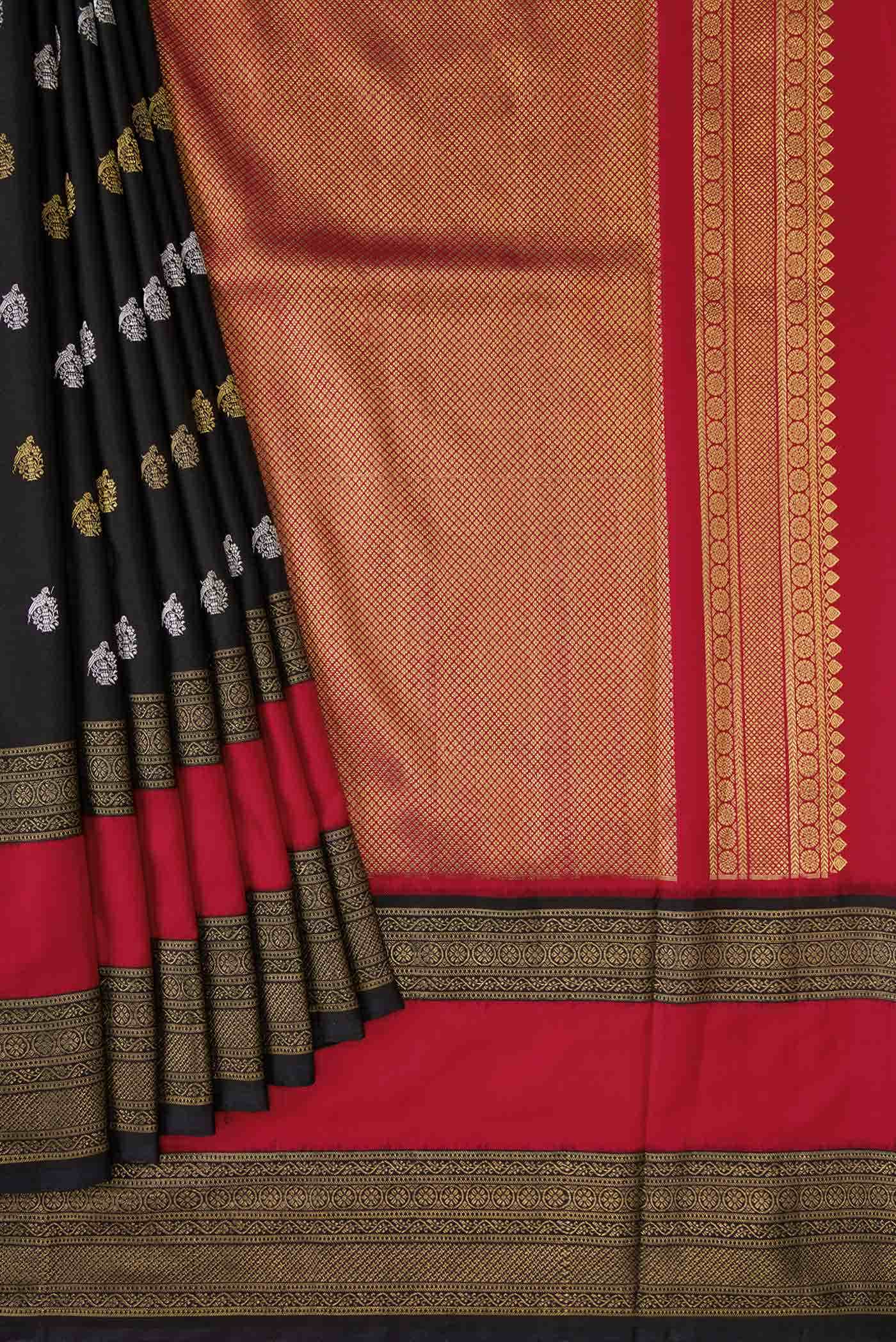 Black Double Ikat Saree - Image 2