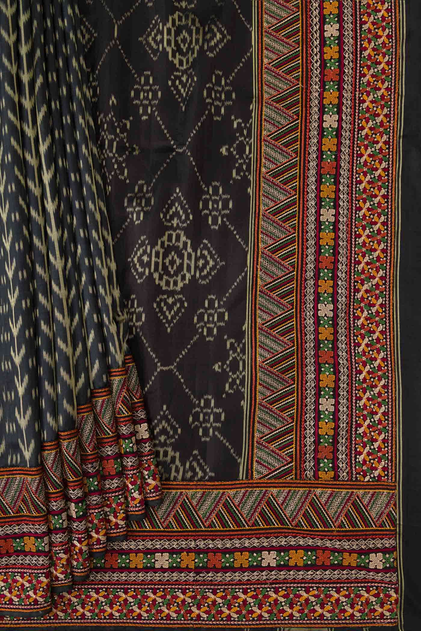Black Double Ikat Saree - Image 2