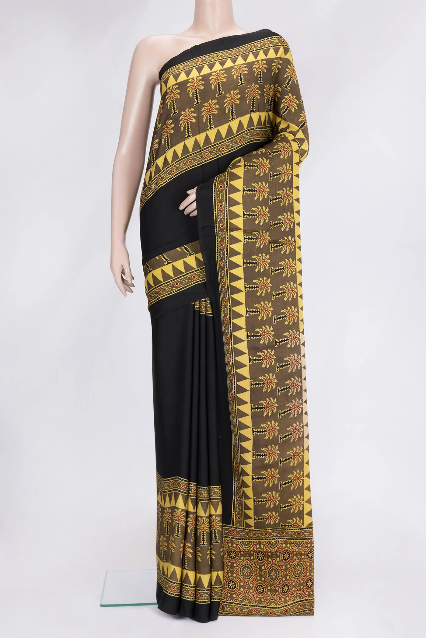 Black Blended Satin Silk Saree