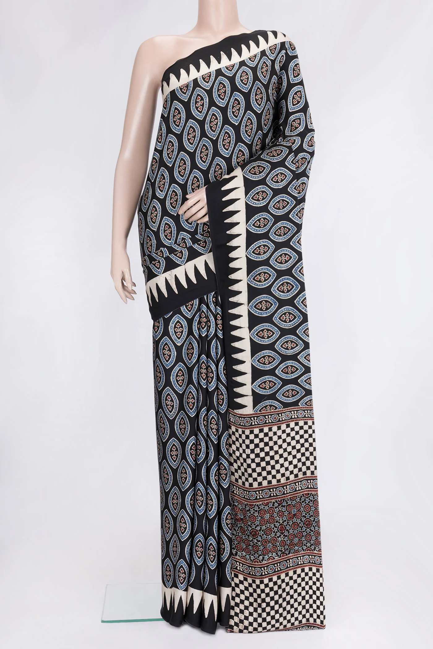 Black Blended Satin Silk Saree