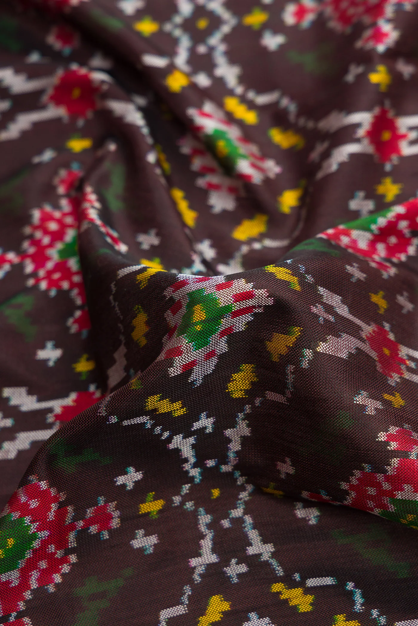 Coffee Brown Double Ikat Saree - Image 2