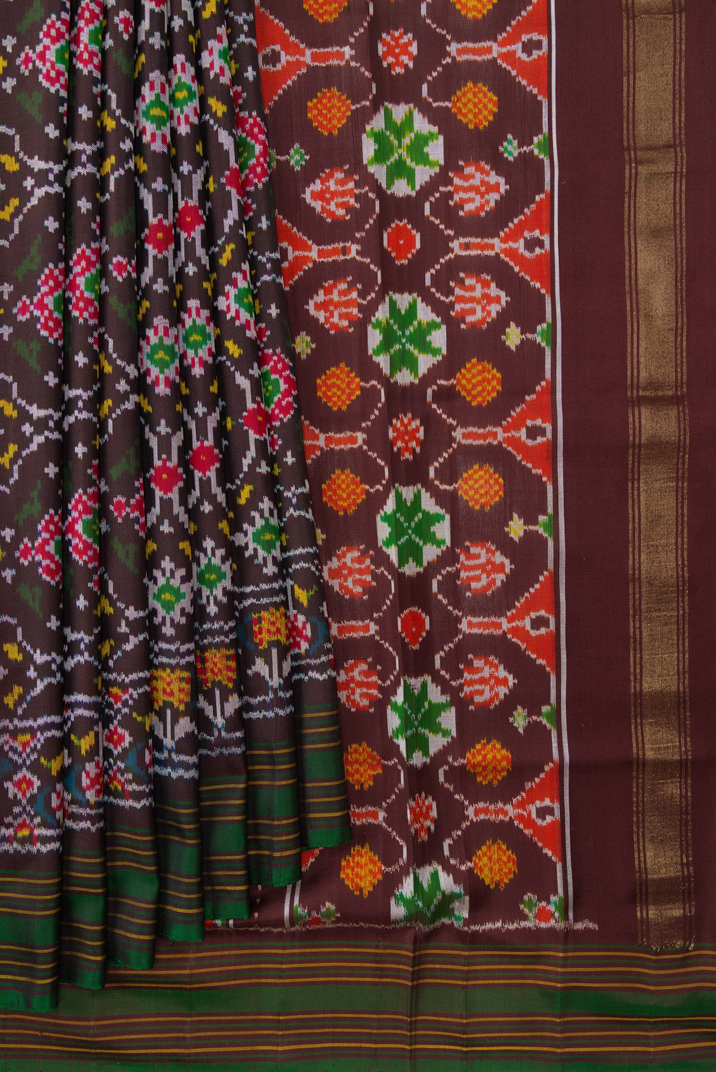 Coffee Brown Double Ikat Saree - Image 4