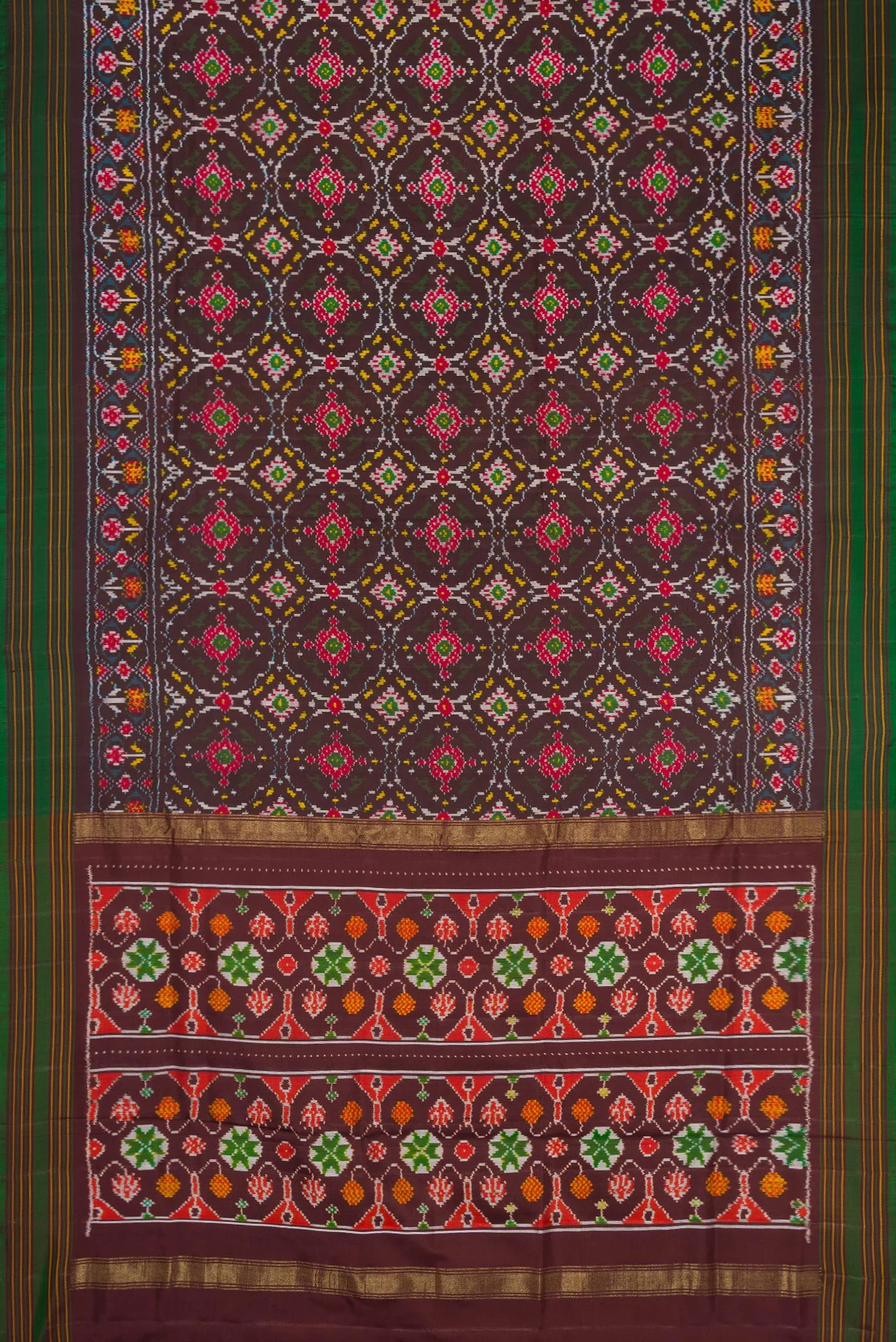 Coffee Brown Double Ikat Saree - Image 6