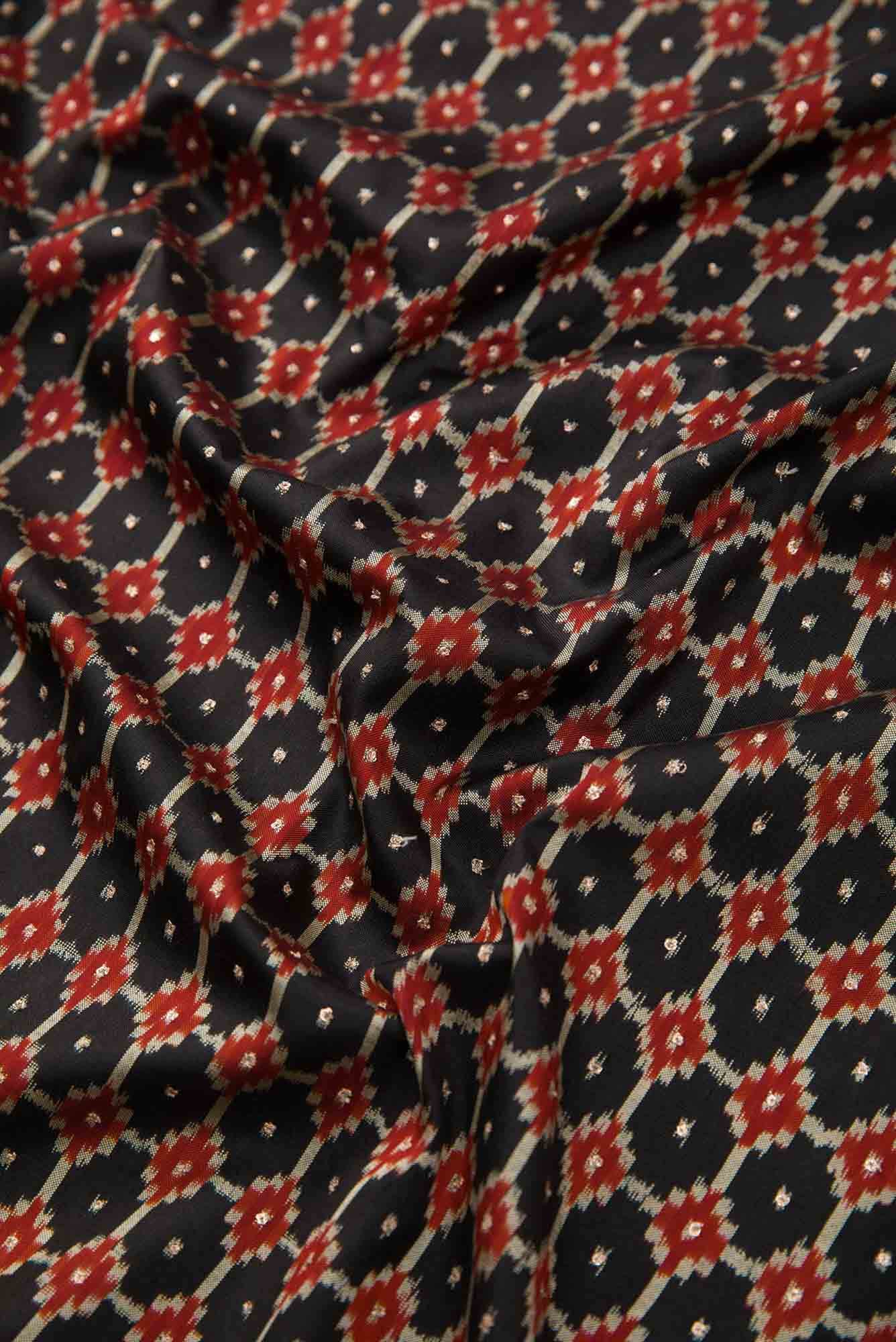 Pure Silk Pure Zari Black Dual Tone Double Ikat Saree - Image 3