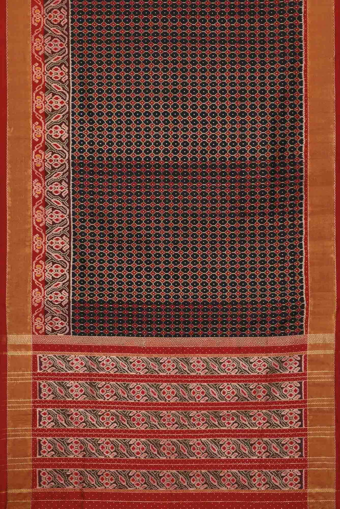 Pure Silk Pure Zari Black Dual Tone Double Ikat Saree - Image 4