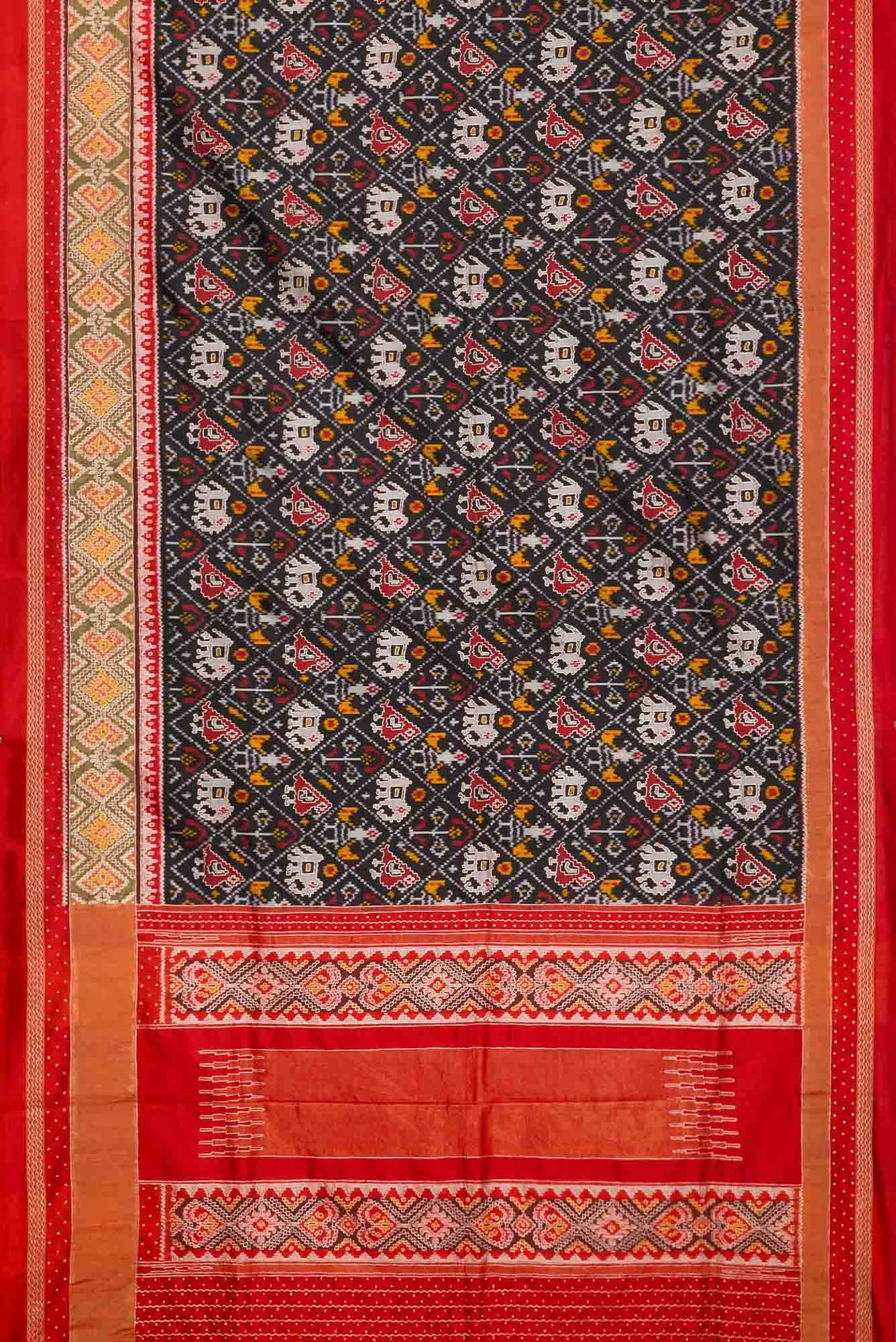 Pure Silk Pure Zari Black Dual Tone Double Ikat Saree - Image 4