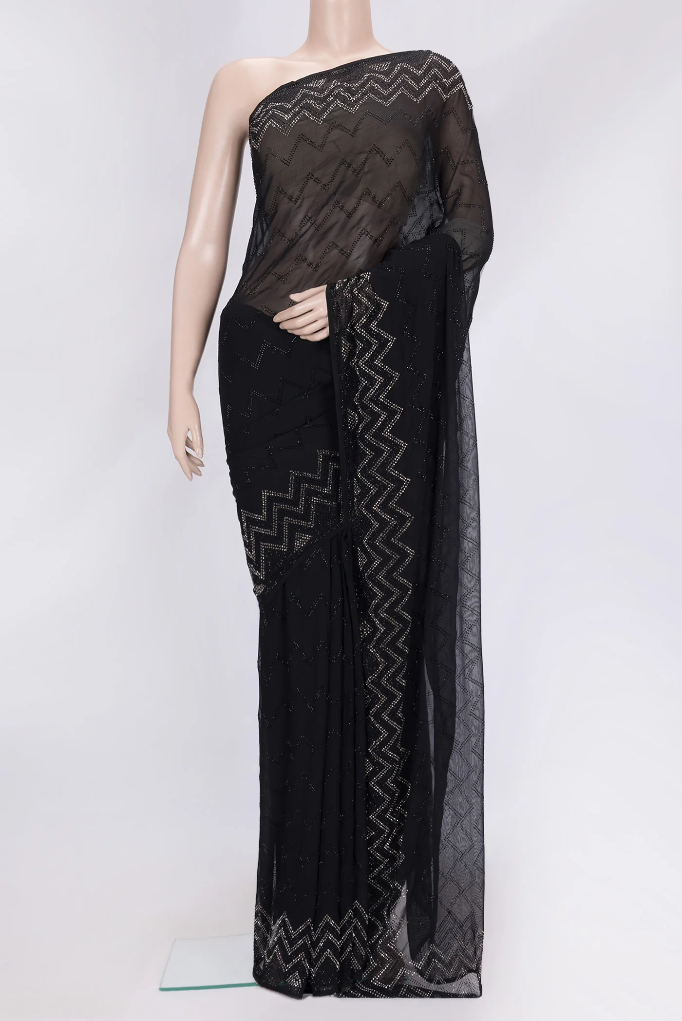 Black Blended Georgette Saree