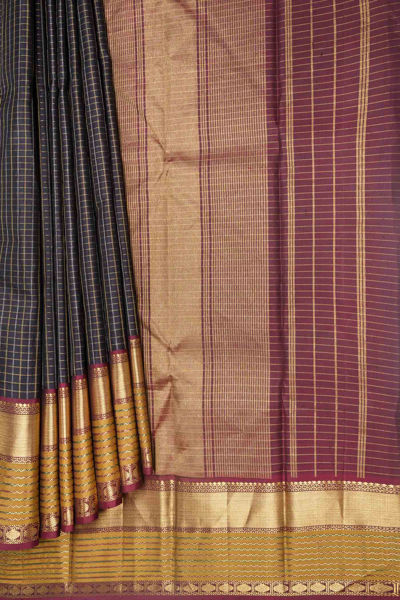 Black Dual Tone Kanchipuram Saree - Image 4