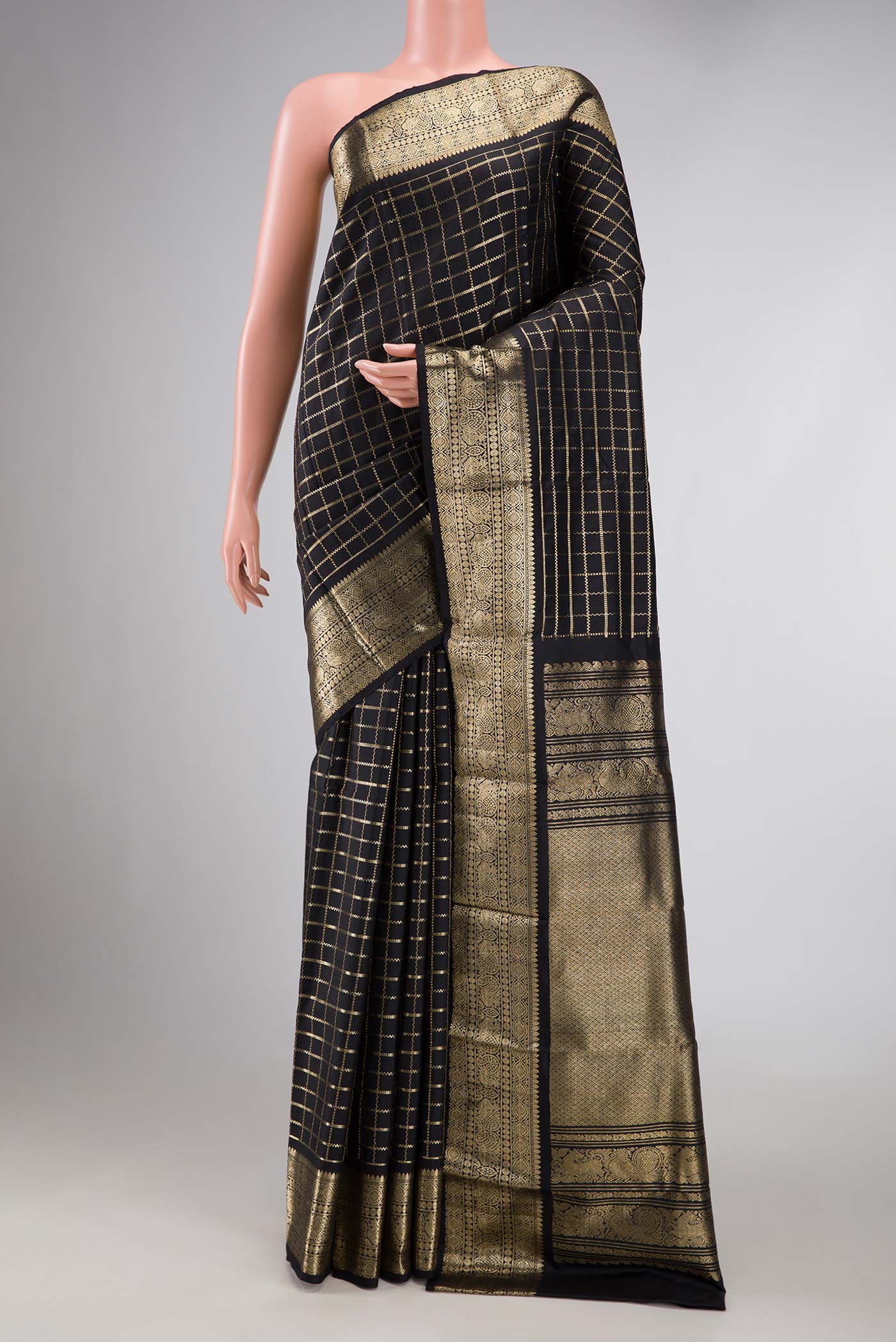 Black Dual Tone Kanchipuram Silk Saree