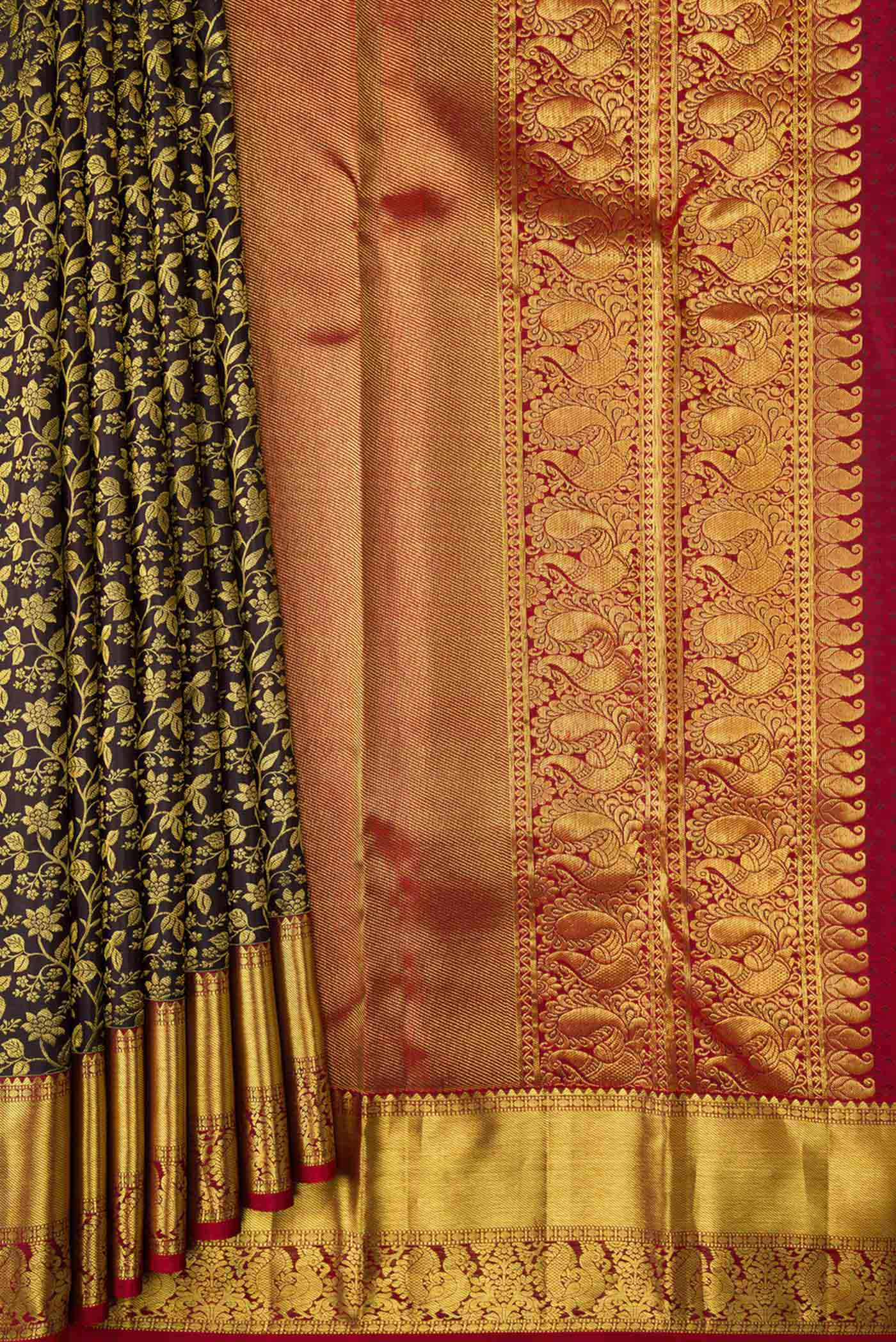 Black Dual Tone Kanchipuram Silk Saree - Image 4