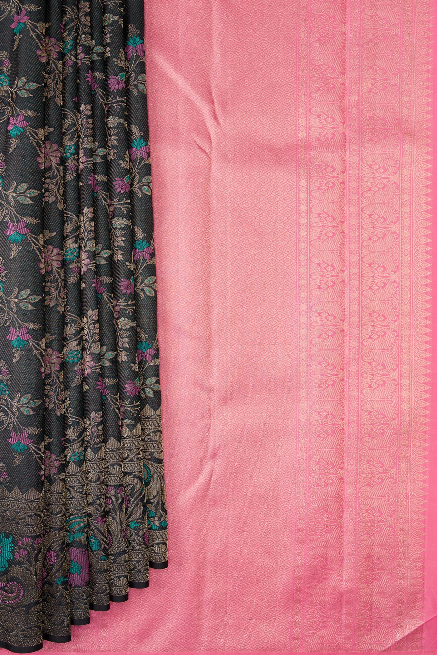Black Kanchipuram Silk Saree - Image 4