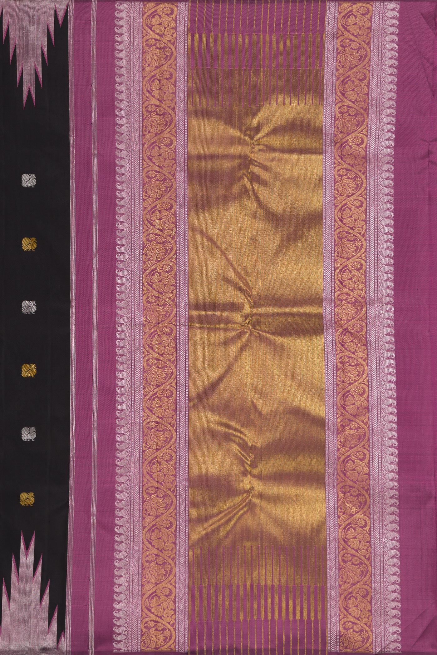 Pure Silk Pure Zari Black Kanchipuram Saree - Image 7