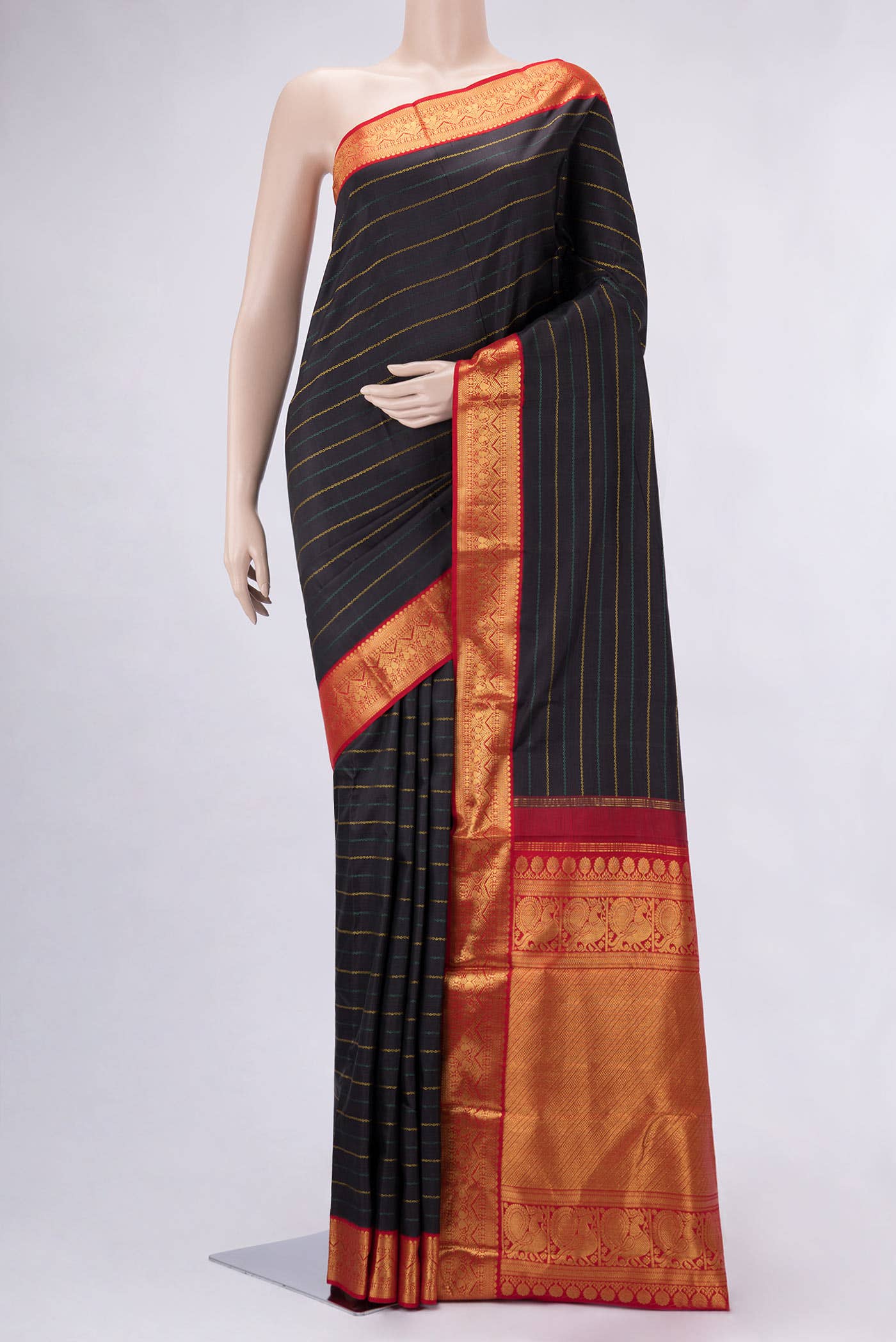 Pure Silk Pure Zari Black Dual Tone Kanjivaram Saree