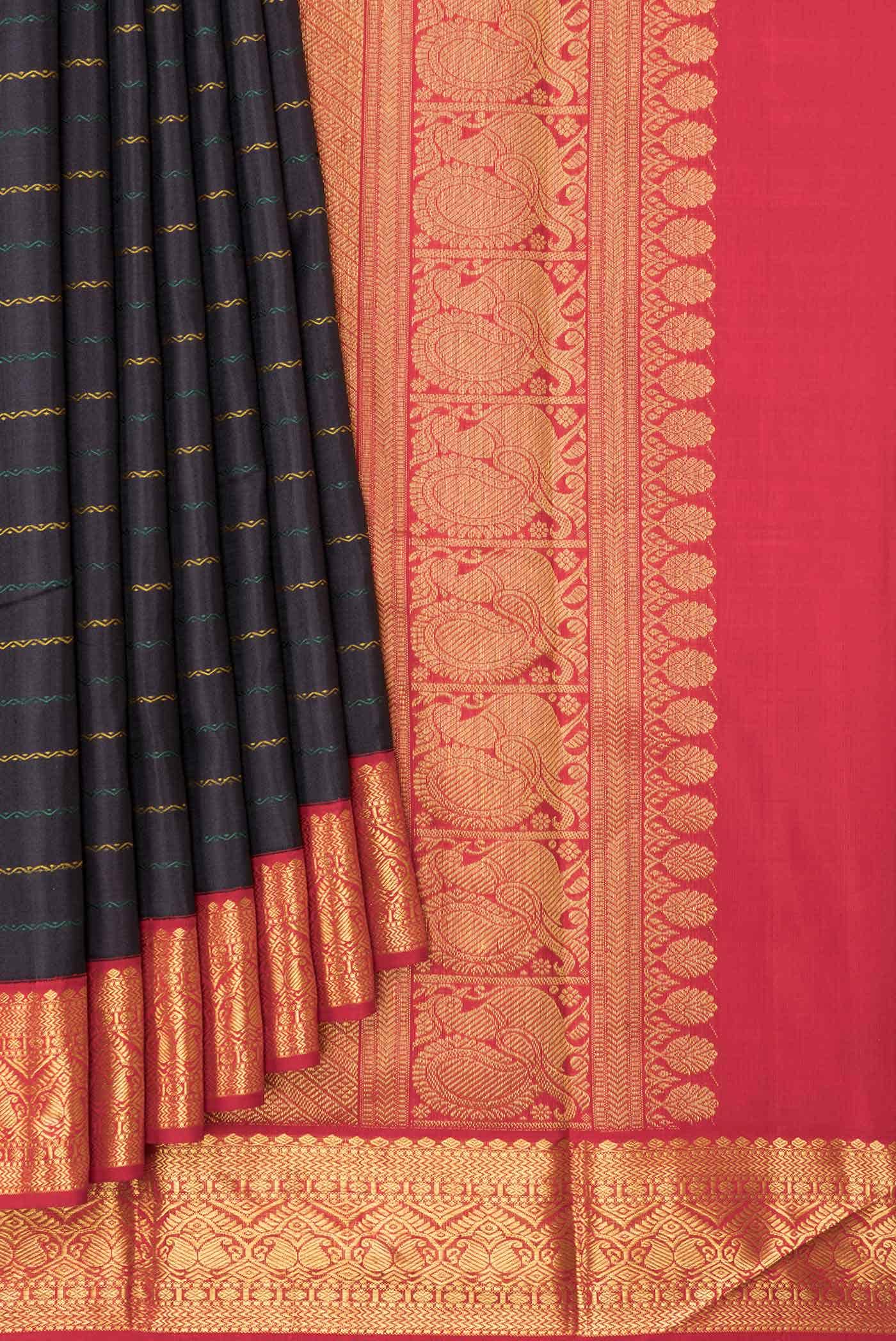 Pure Silk Pure Zari Black Dual Tone Kanjivaram Saree - Image 2