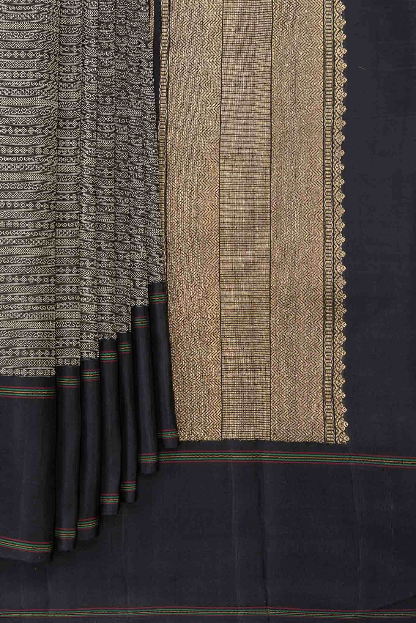 Pure Silk Pure Zari Black Dual Tone Kanchipuram Saree - Image 2